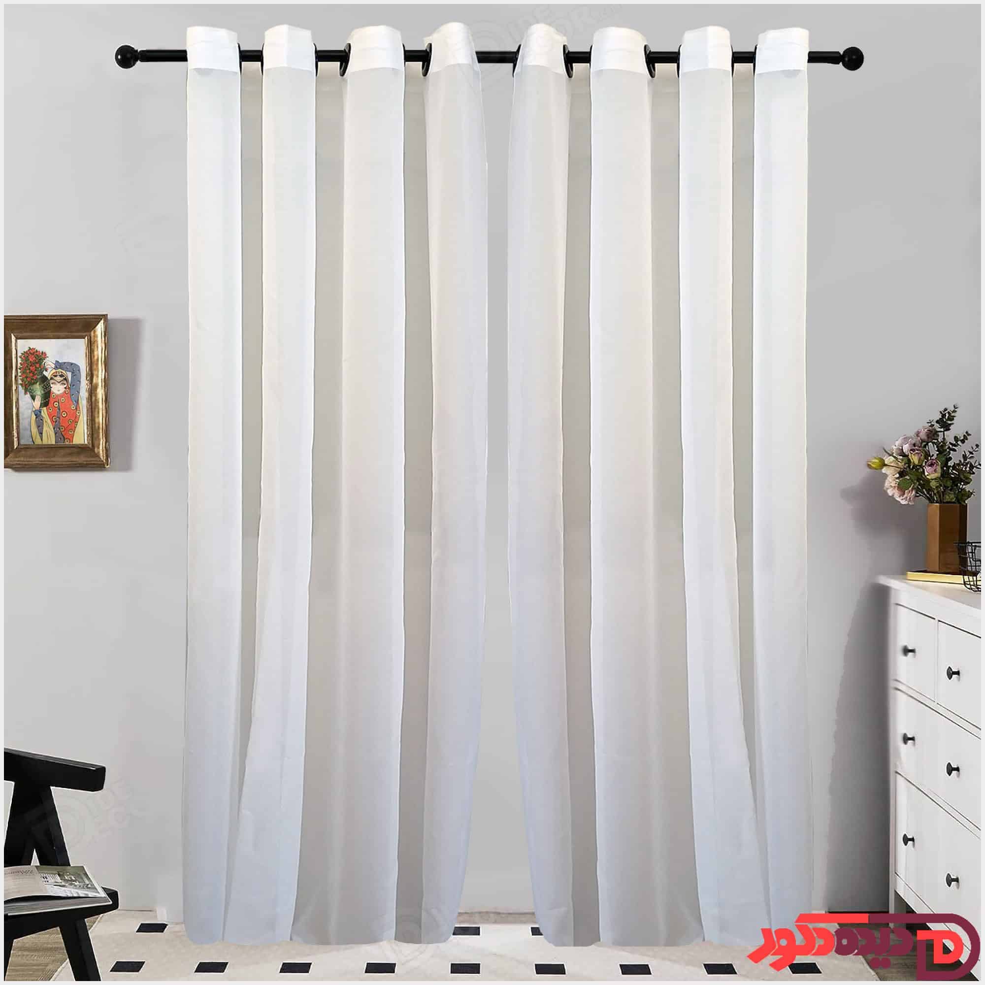 پرده حریر کرپ ضخیم سفید شیری کد PH-01