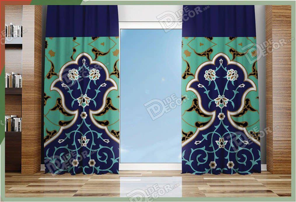 پرده پانچ کلاسیک کد P-37 به رنگ آبی و سبز بوده و مناسب اماکن مذهبی سالن مسجد و هیئت و تکیه