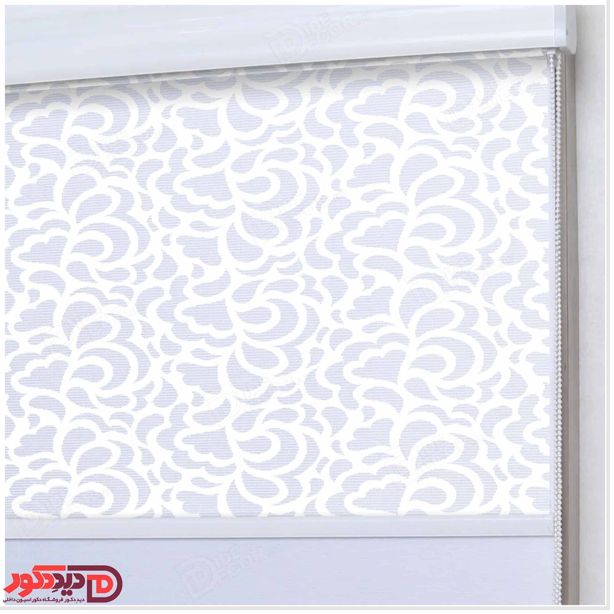 پرده دو مکانیزه راشل تور گل و برگ رنگ سفید کد 01-3517 white double blinds