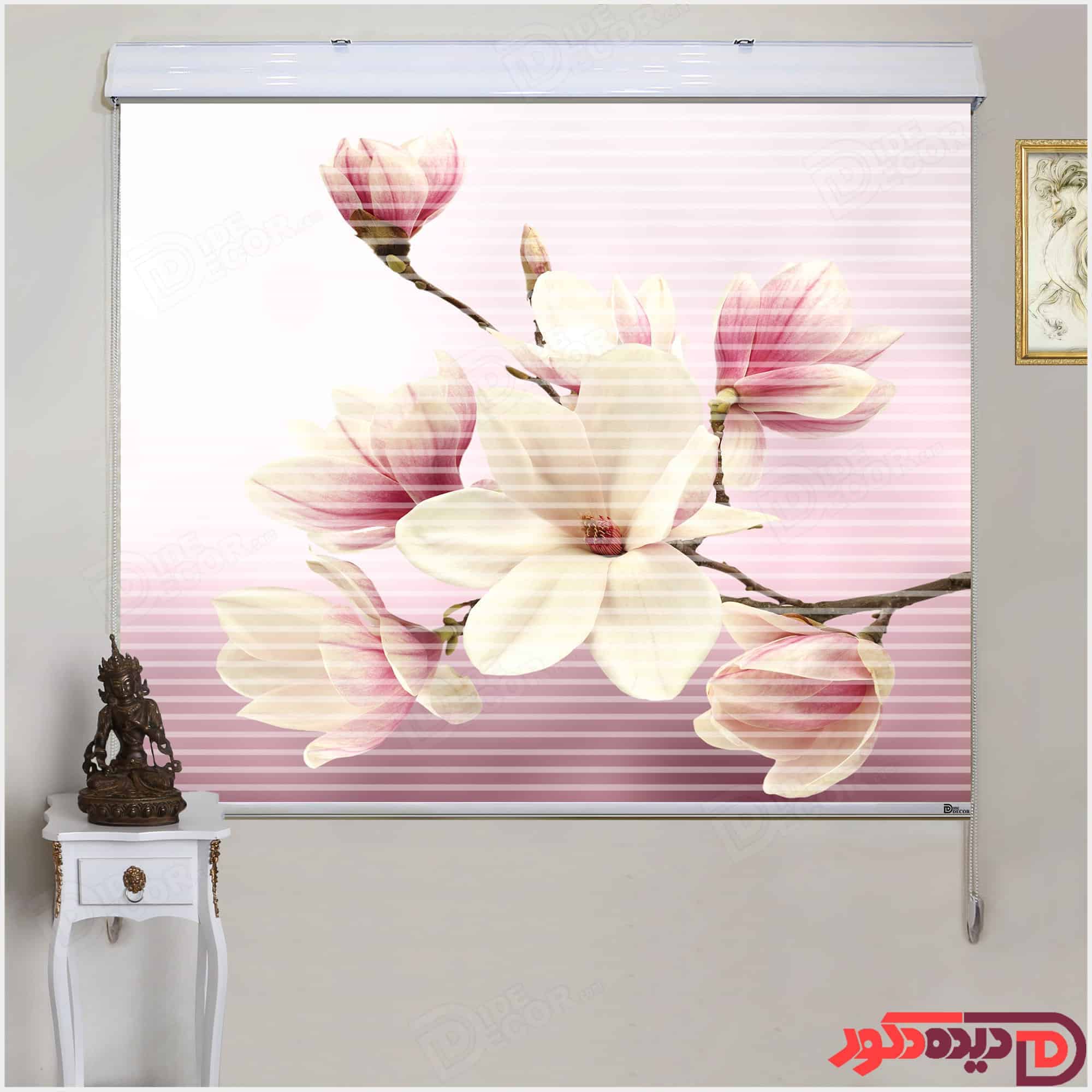 پرده زبرا دومکانیزم تصویری چاپی گلدار بنفش کد AZD-55