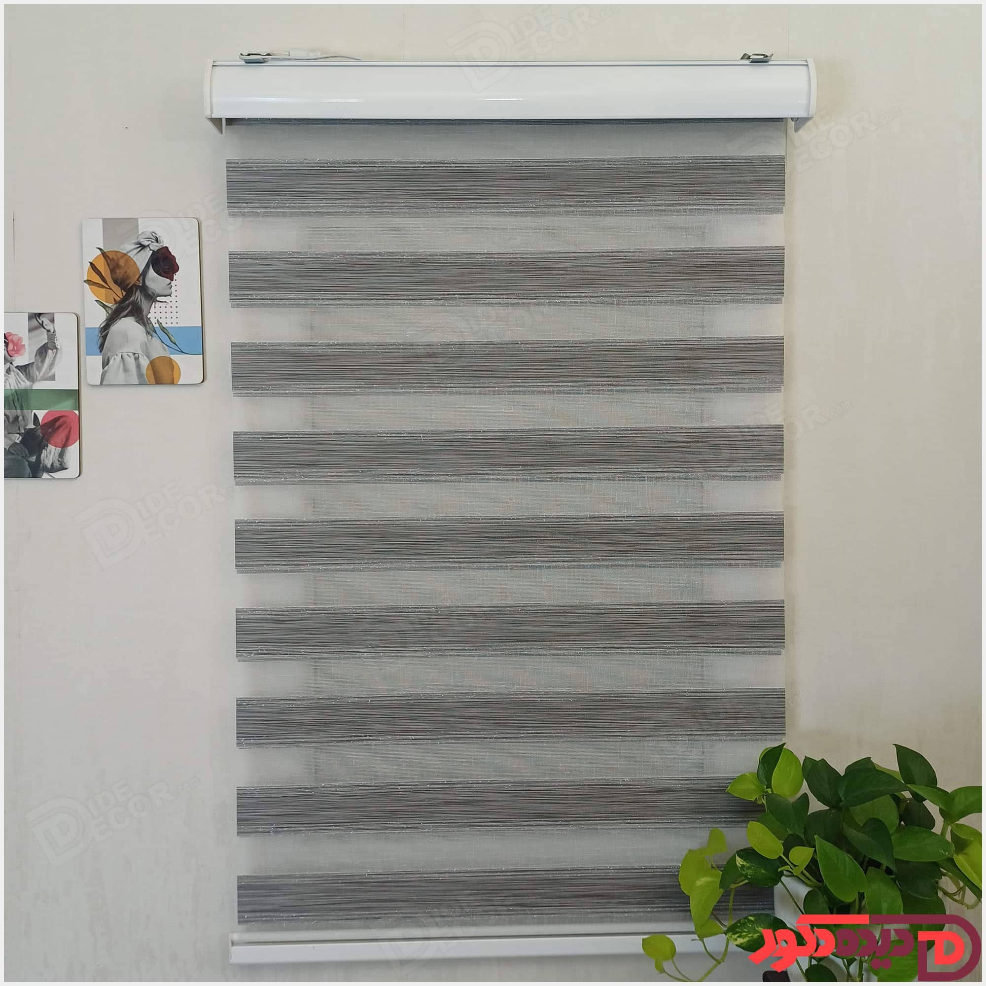 پرده زبرا ساده طوسی تیره لمه نقره ای کد B-2025-03