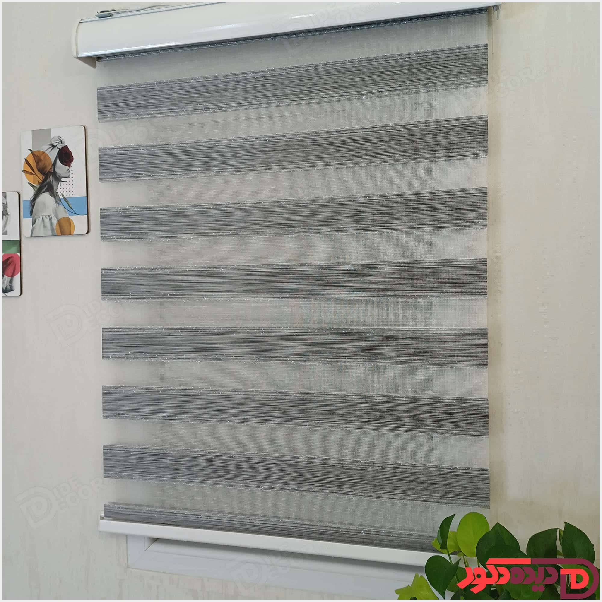 پرده زبرا ساده طوسی تیره لمه نقره ای کد B-2025-03