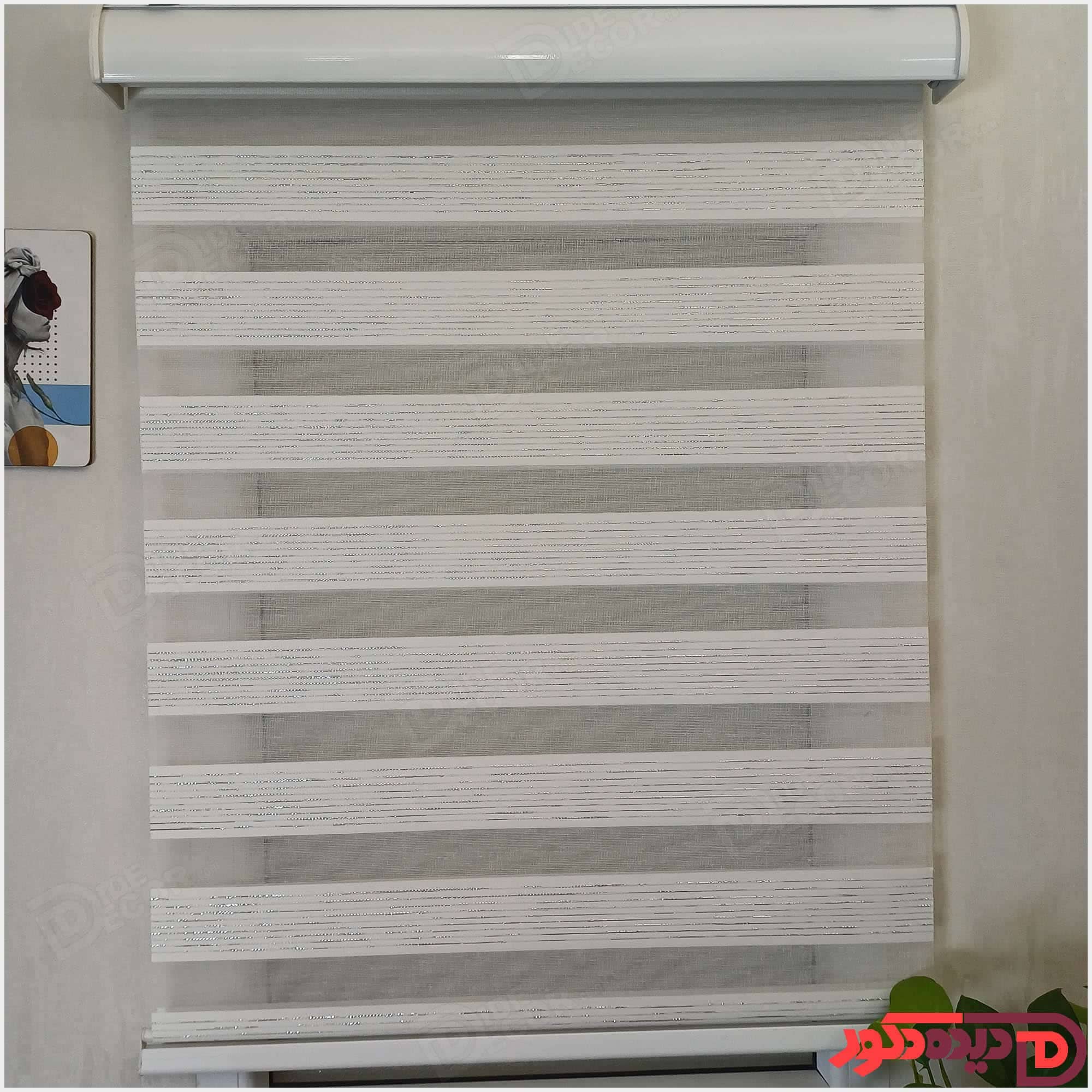 پرده زبرا ساده سفید لمه نقره ای کد B-2026-01