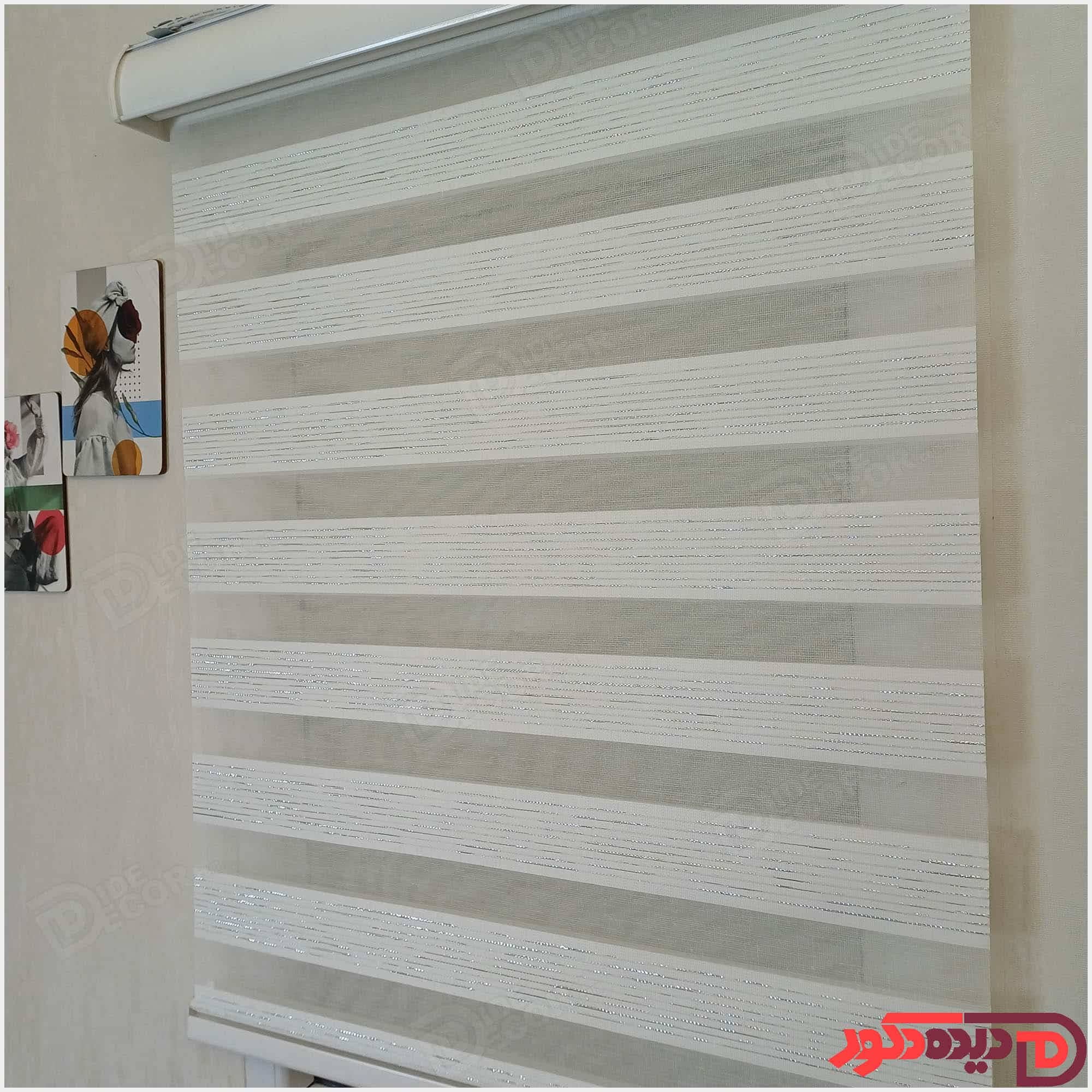 پرده زبرا ساده سفید لمه نقره ای کد B-2026-01