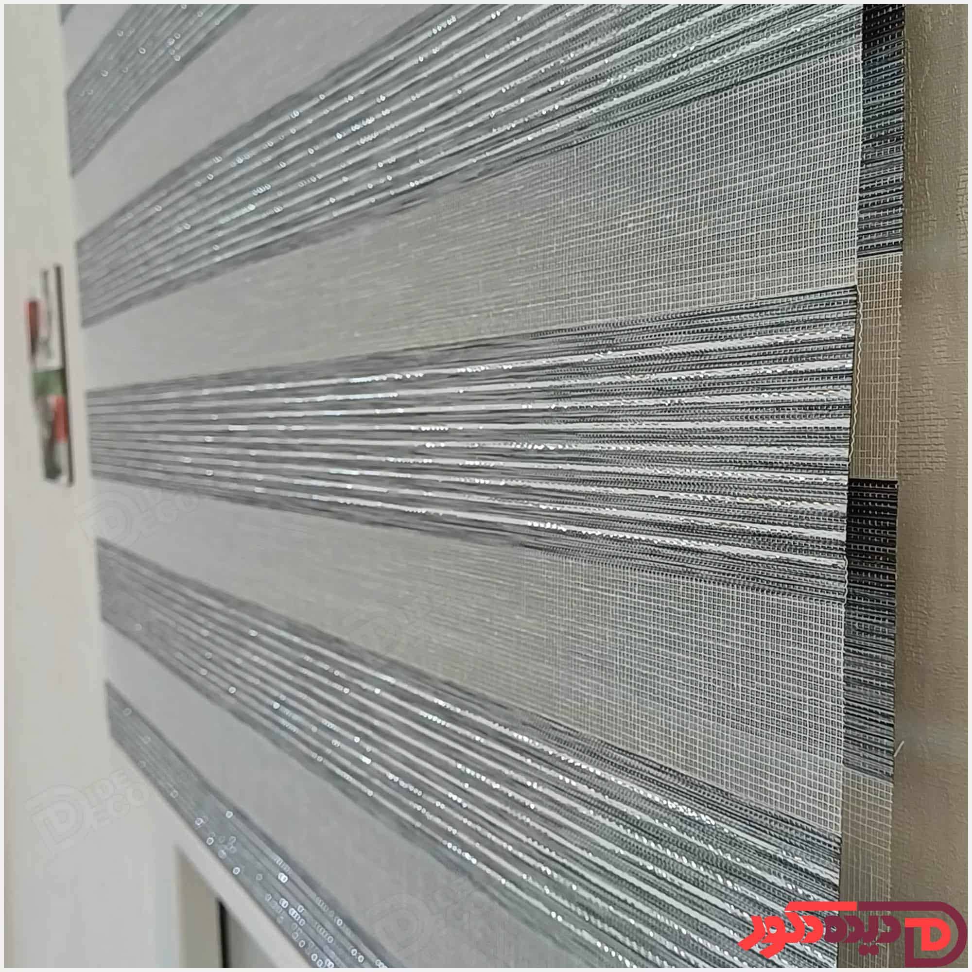 پرده زبرا ساده طوسی لمه نقره ای کد B-2026-04