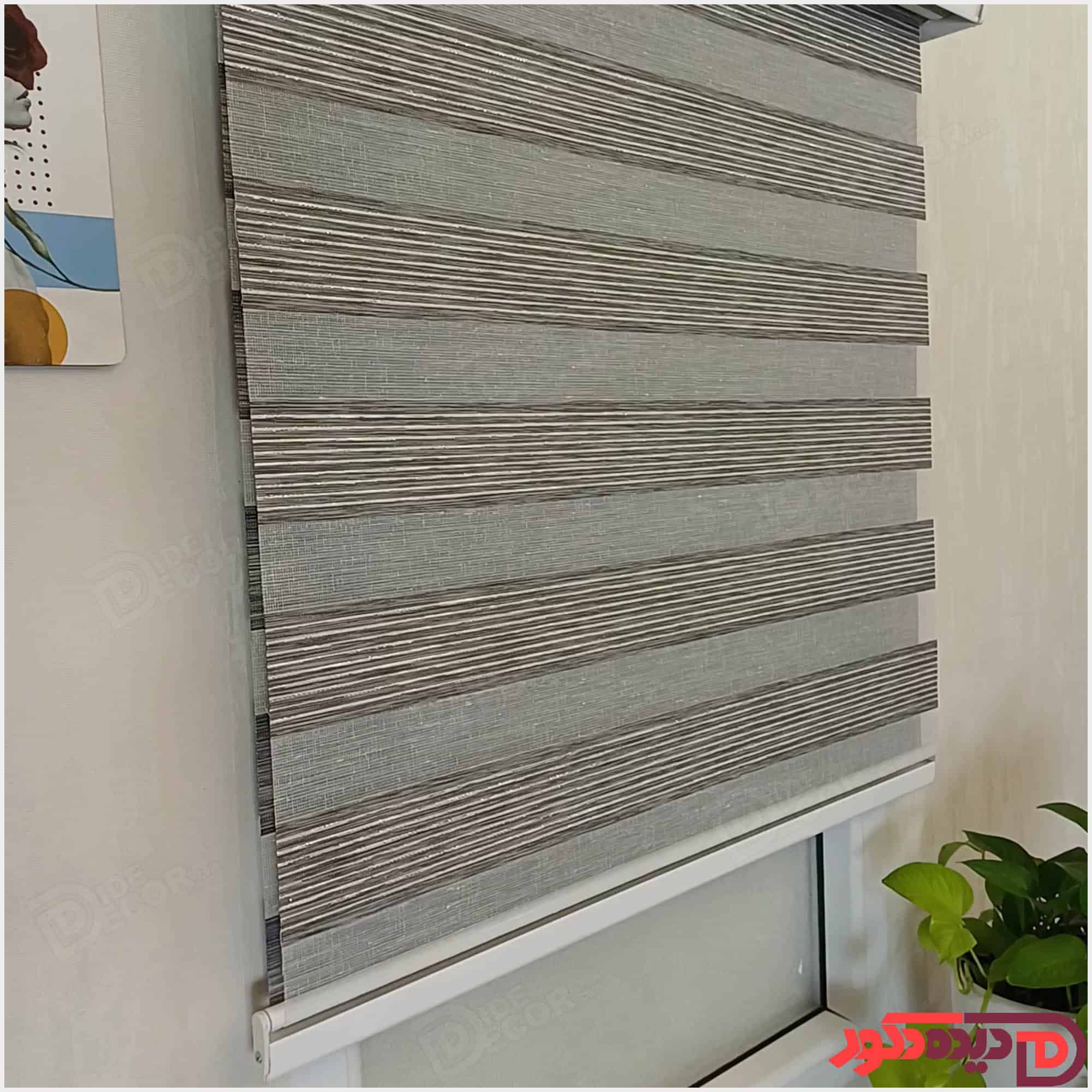 پرده زبرا ساده طوسی لمه نقره ای کد B-2026-04