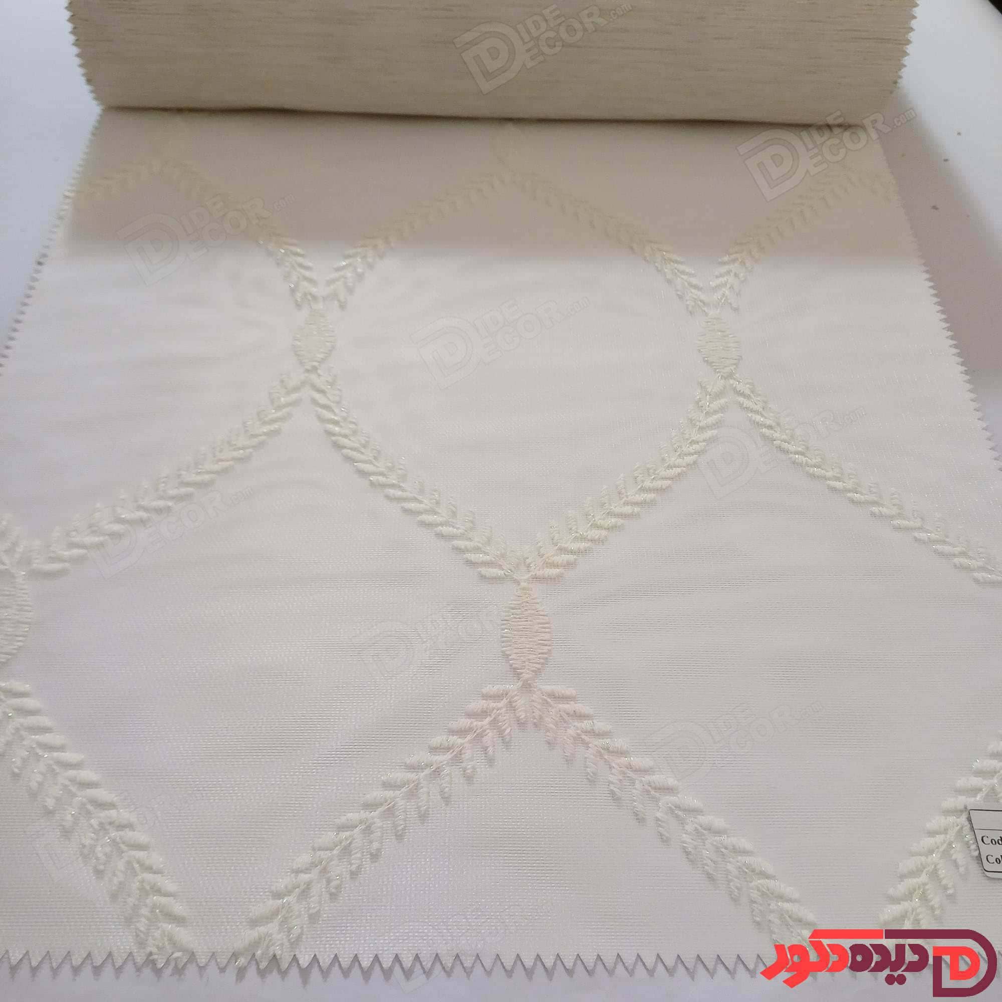 پرده شب و روز گل‌دوزی برجسته سفید کد GL10A