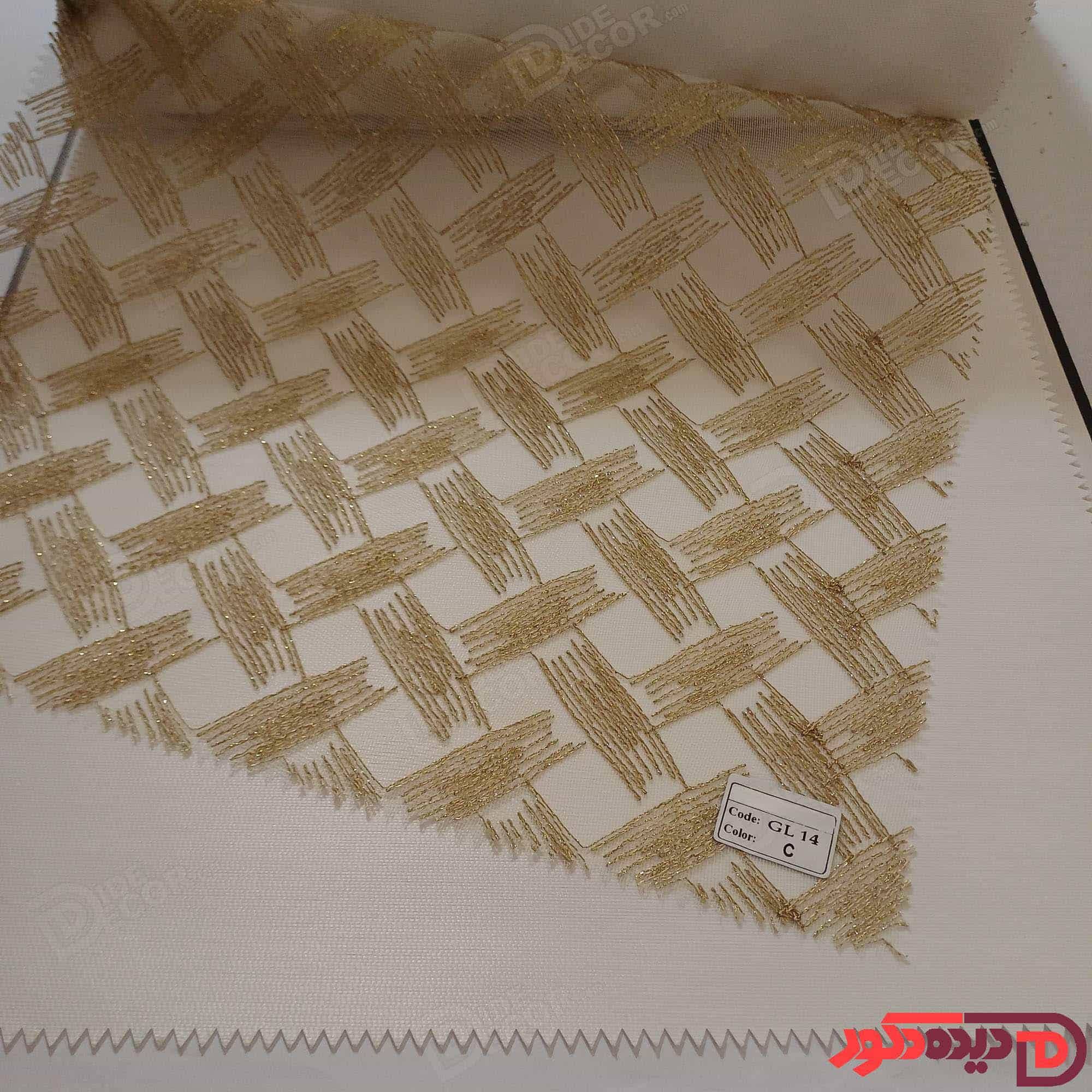پرده شب و روز گل‌دوزی برجسته طلایی تیره کد GL14C