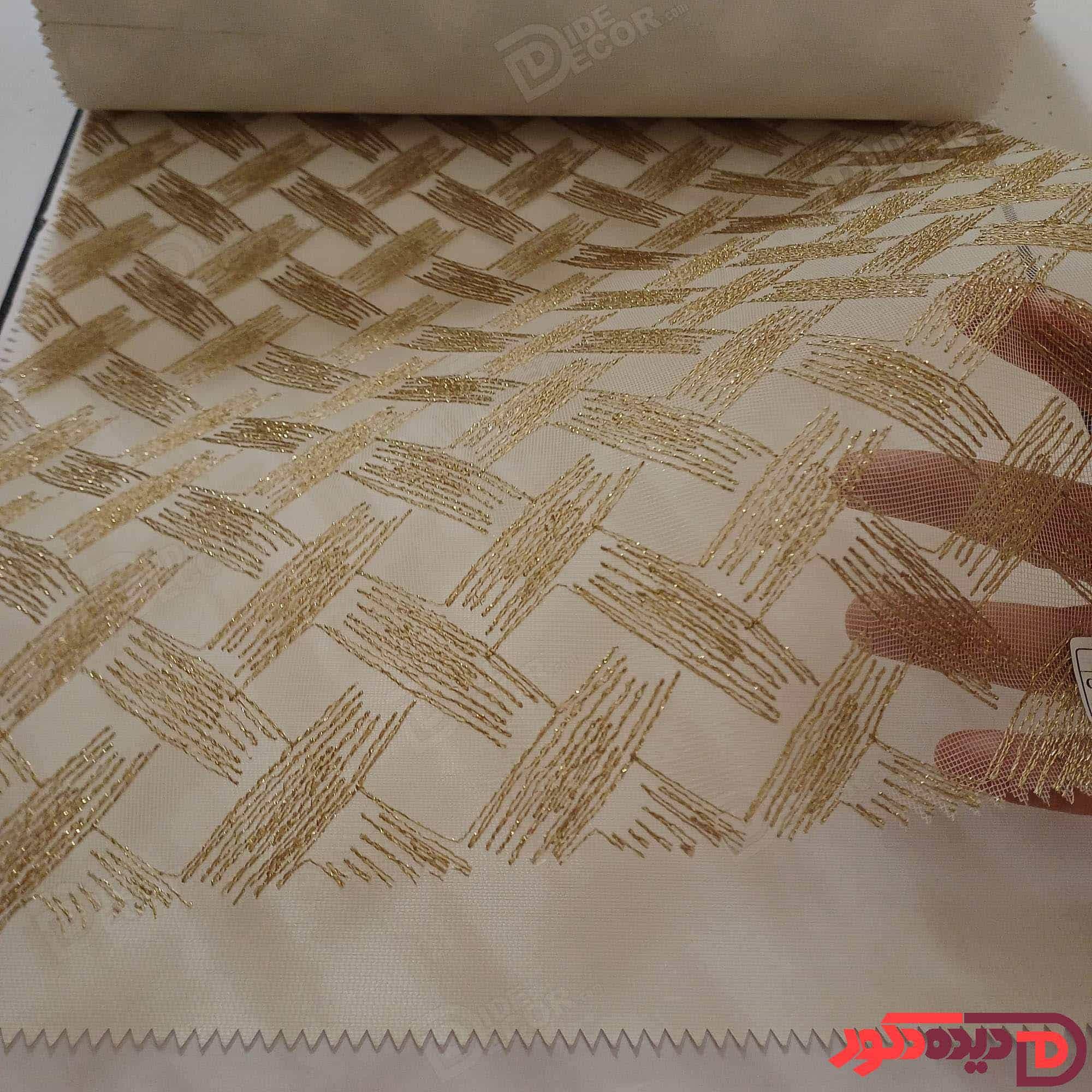 پرده شب و روز گل‌دوزی برجسته طلایی تیره کد GL14C