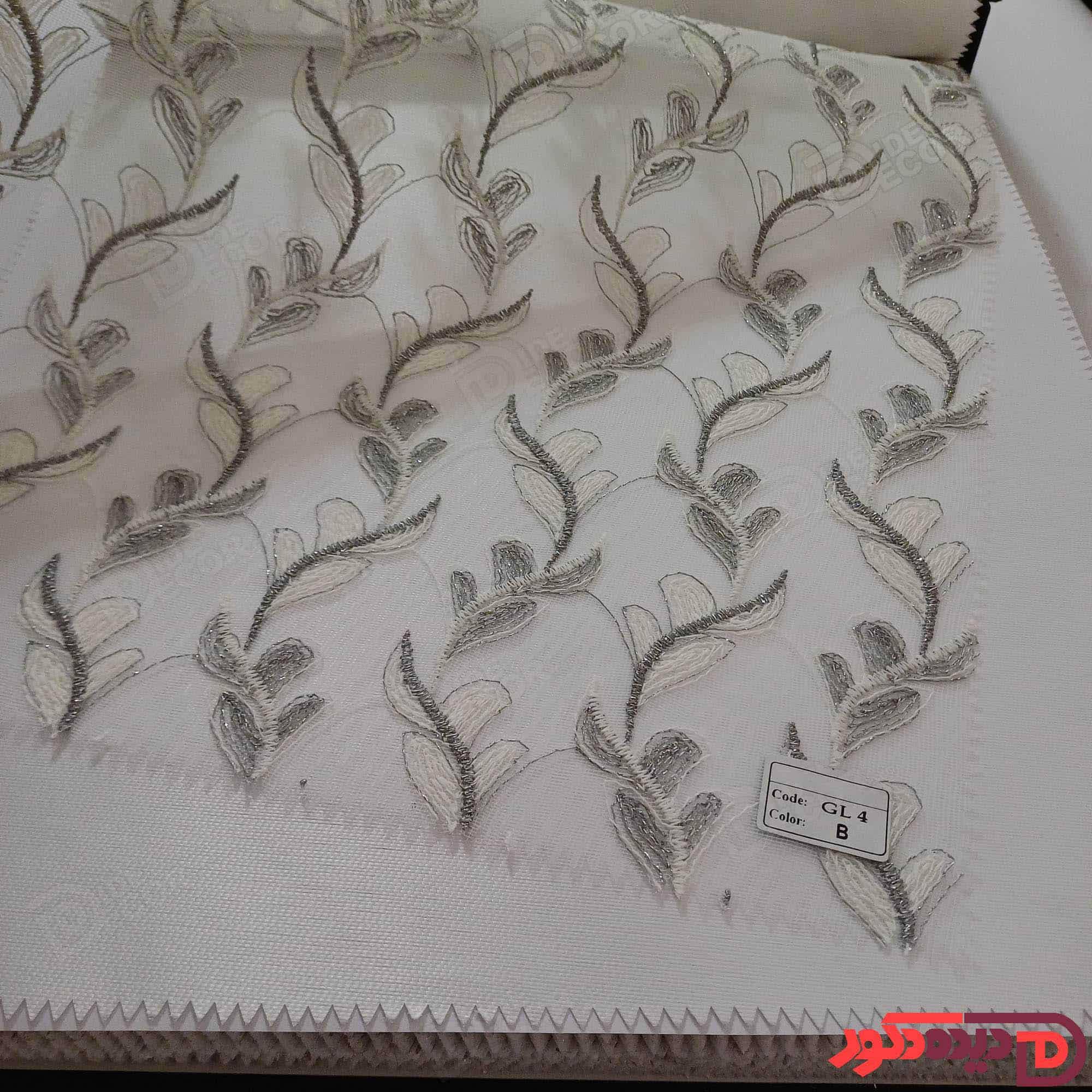 پرده شب و روز گل‌دوزی برجسته طوسی سفید کد GL4B