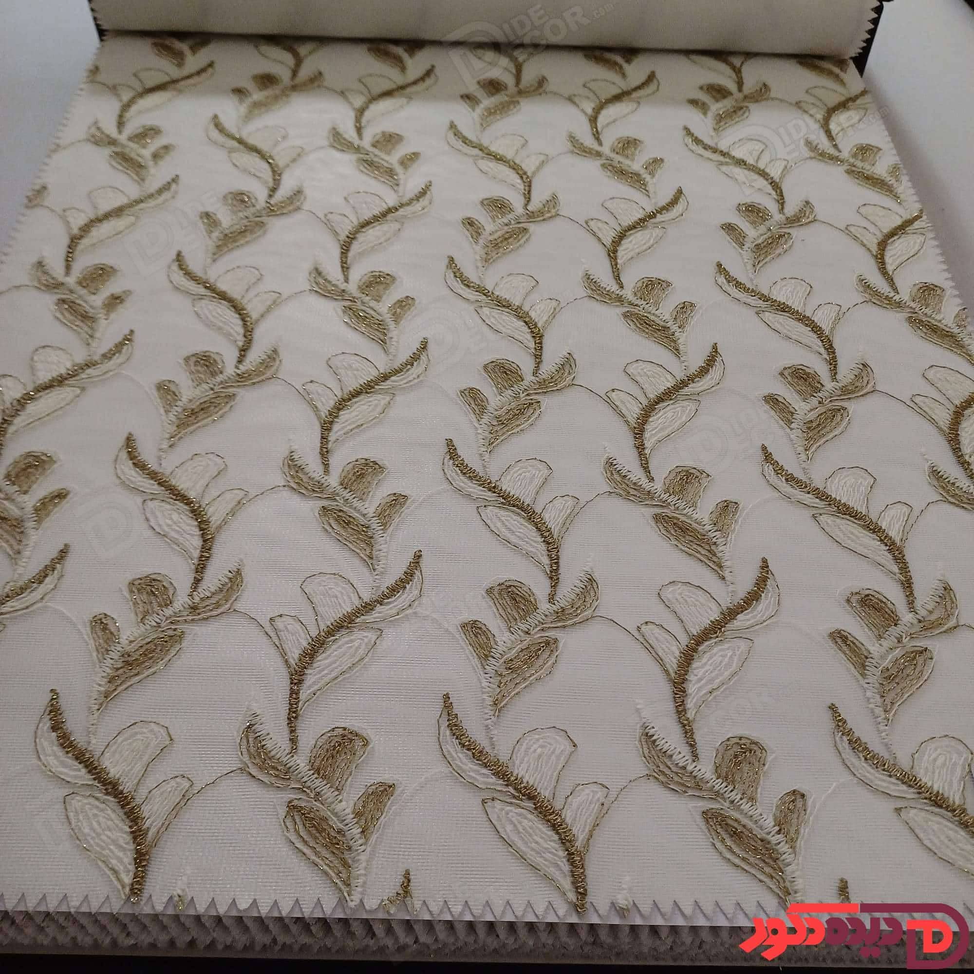 پرده شب و روز گل‌دوزی برجسته طلایی سفید کد GL4C