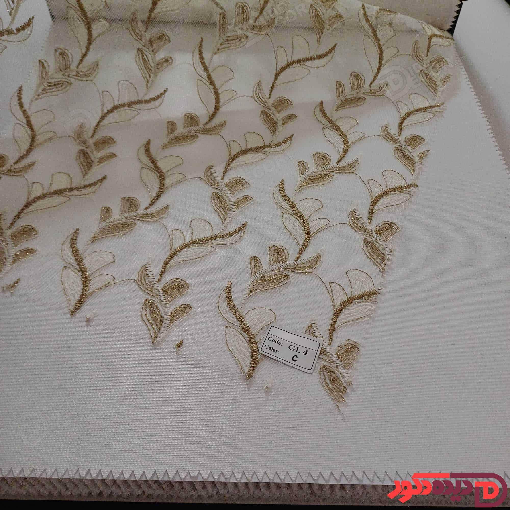 پرده شب و روز گل‌دوزی برجسته طلایی سفید کد GL4C