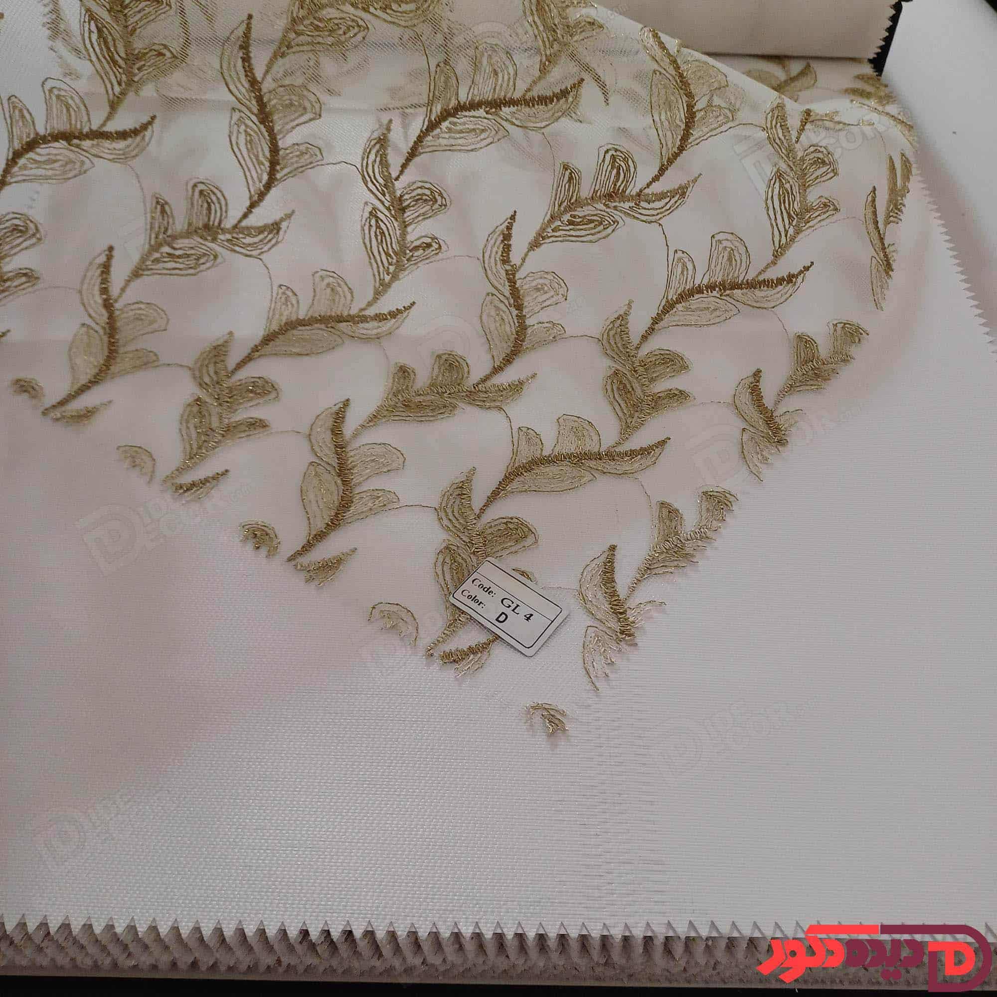 پرده شب و روز گل‌دوزی برجسته طلایی کد GL4D