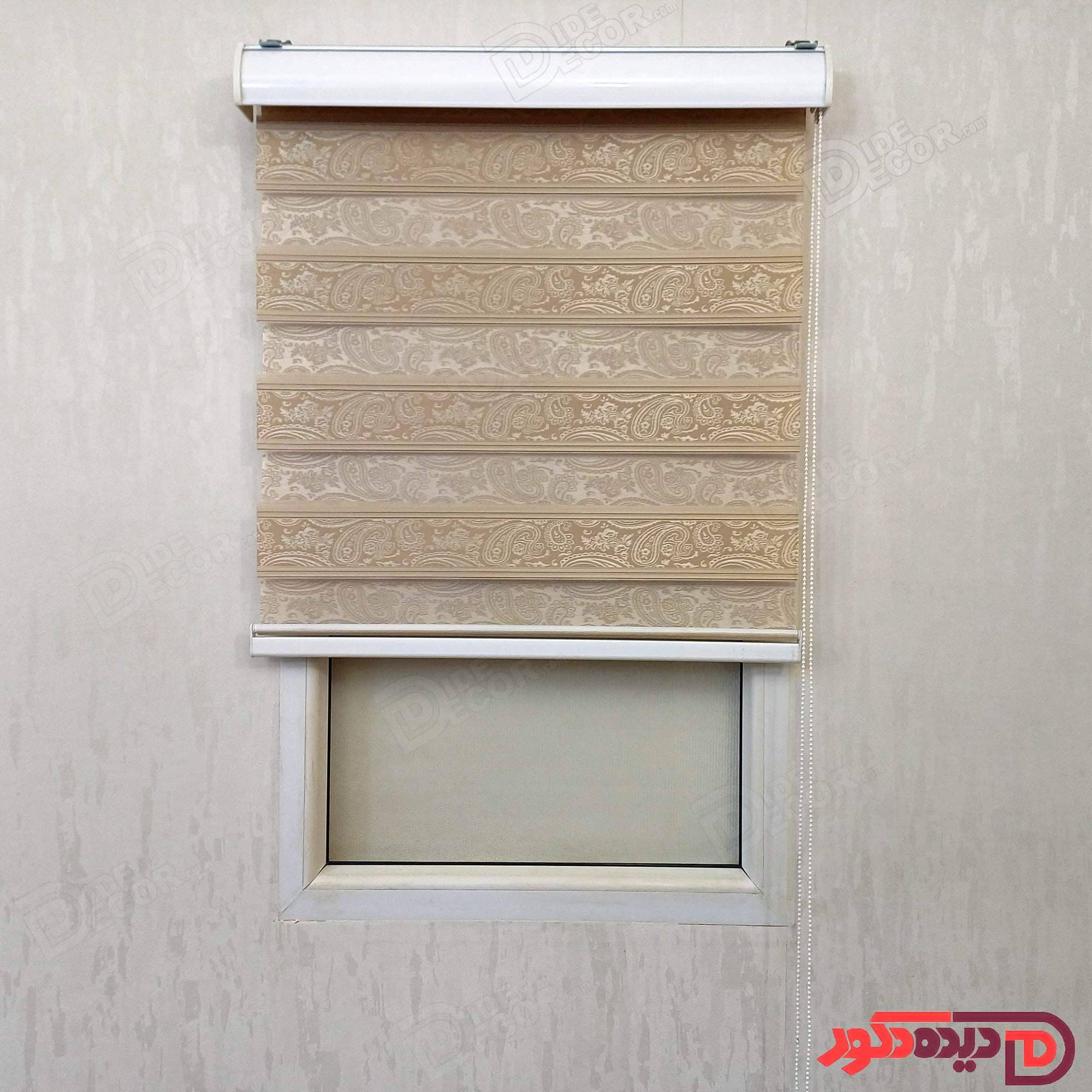 پرده زبرا رنگ کرم تیره با طرح بته جقه کرم برجسته کد 980045-02 A