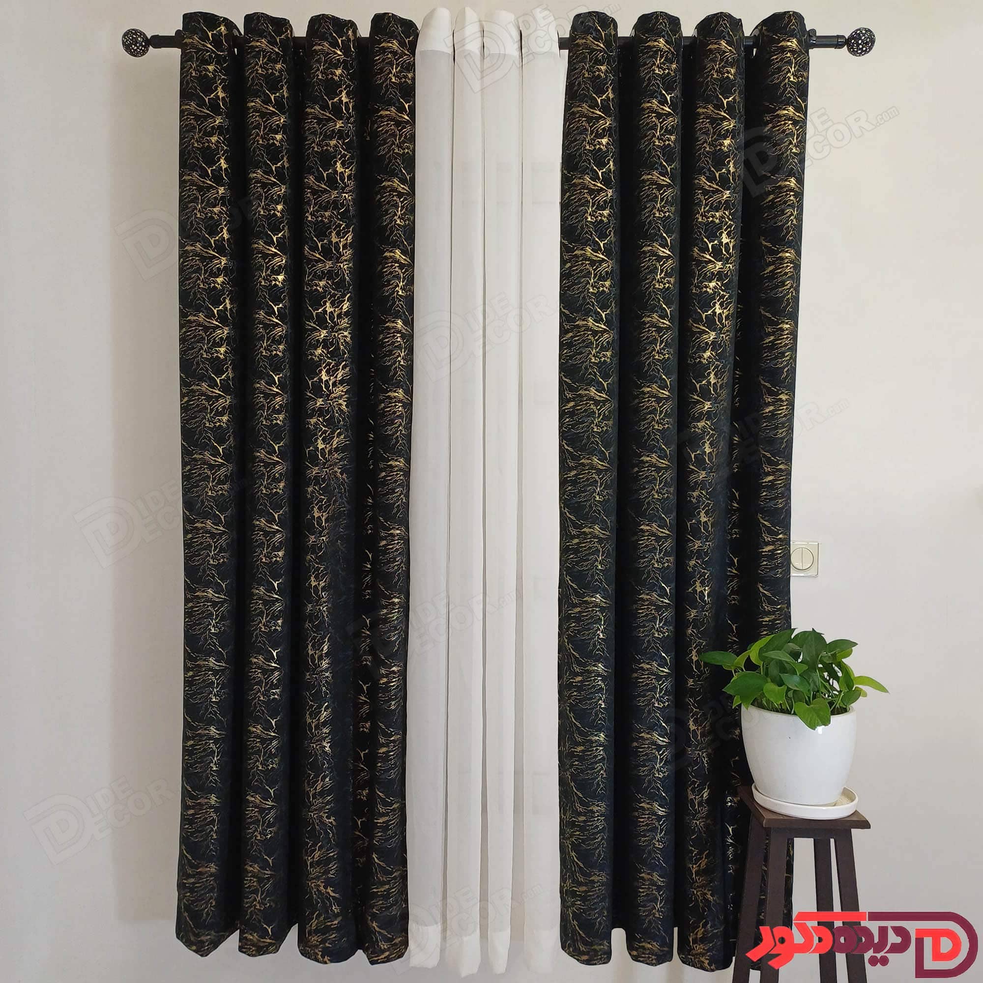 پرده مخمل طلاکوب پانچ رنگ مشکی کد BR290