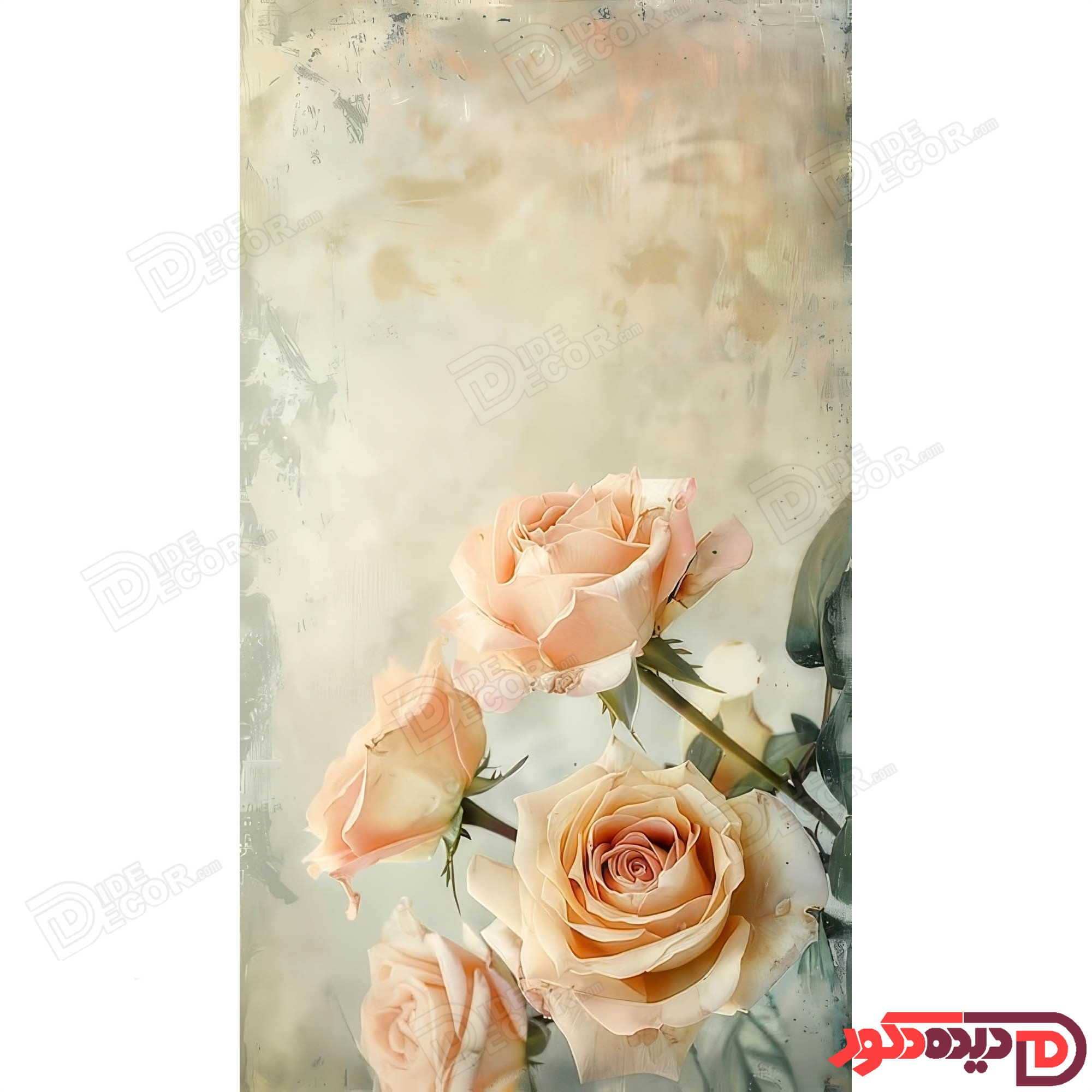 پرده زبرا دومکانیزم کد AZD-122 با طرح گل‌های رز در رنگ‌های هلویی و سبز روشن مناسب برای اتاق خواب است