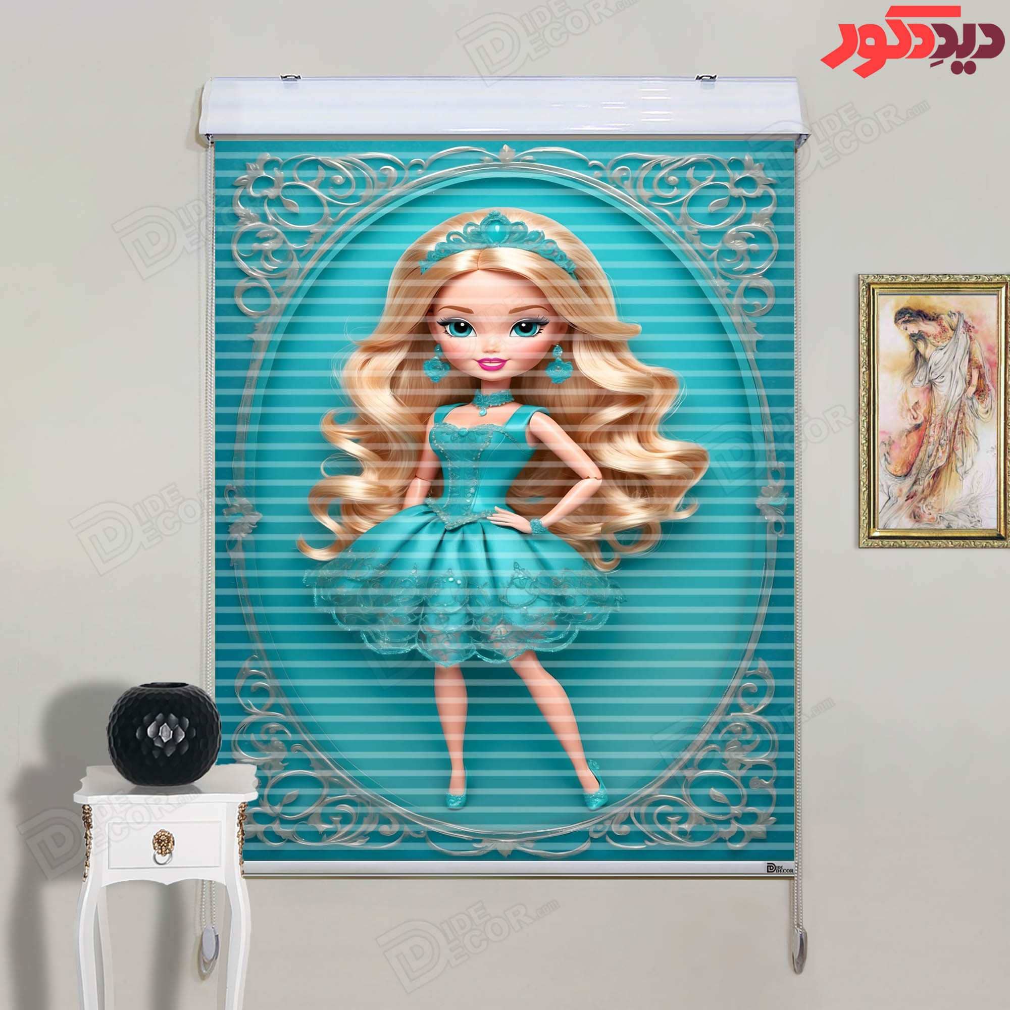 پرده زبرا دومکانیزم کد KZD-067 دارای طراحی با رنگ زمینه آبی و شخصیتی کارتونی است که مناسب اتاق کودک 