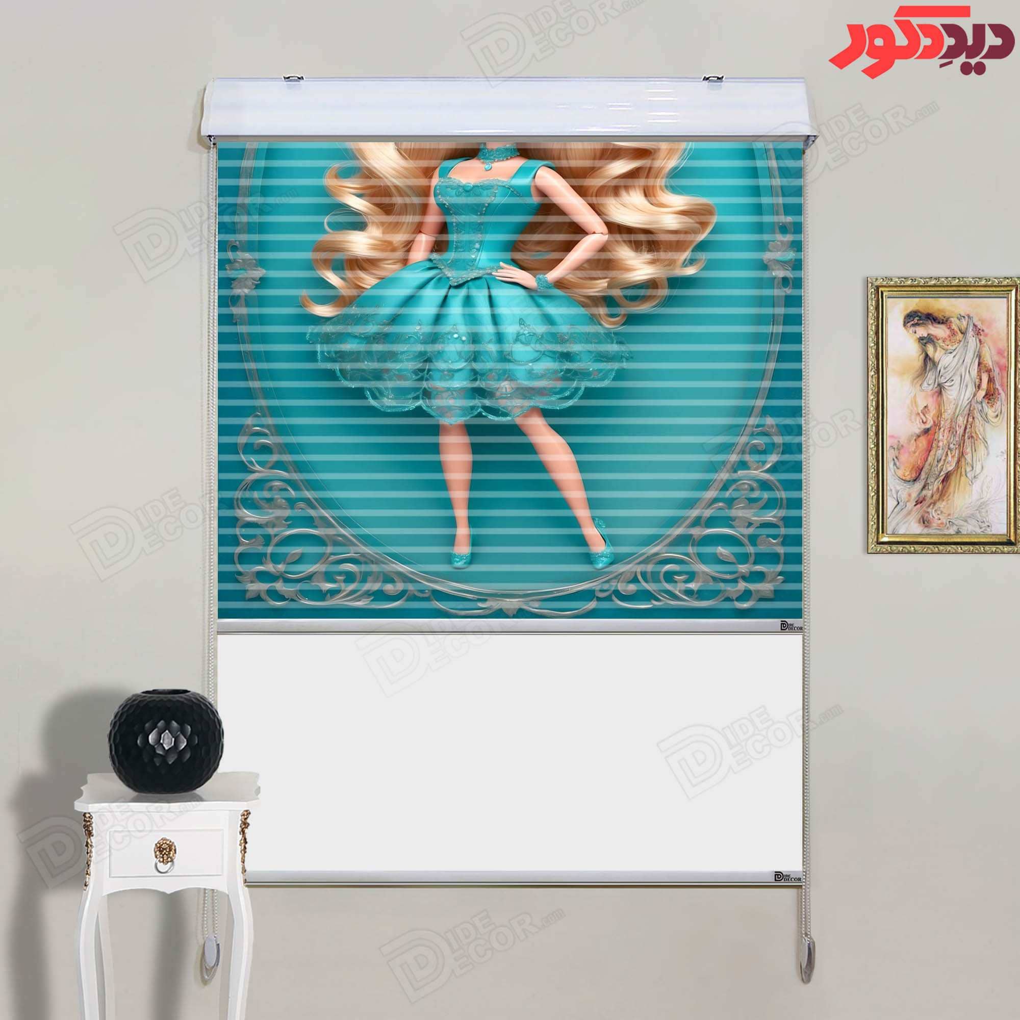 پرده زبرا دومکانیزم کد KZD-067 دارای طراحی با رنگ زمینه آبی و شخصیتی کارتونی است که مناسب اتاق کودک 