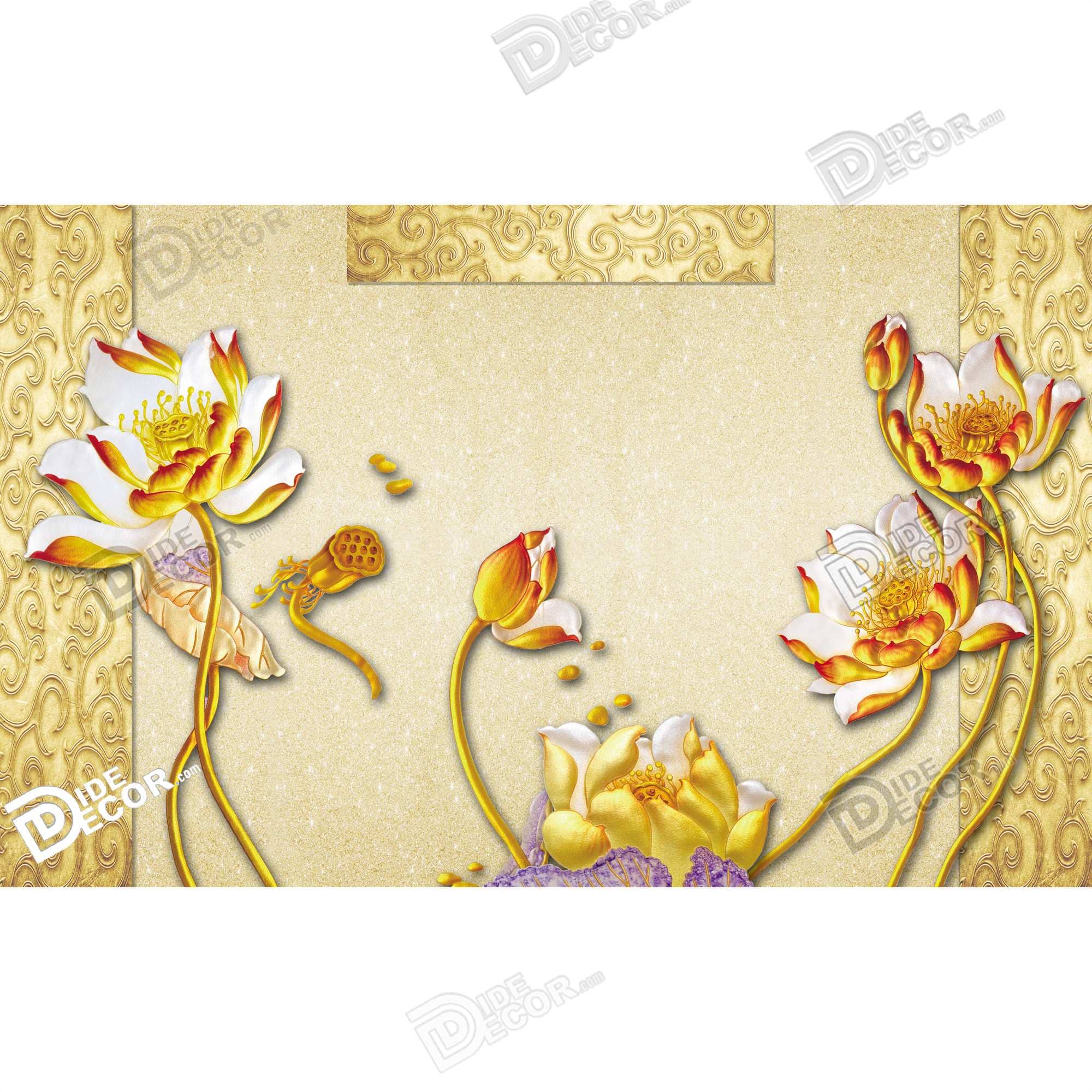 پرده زبرا چاپی تصویری کد 3DF-013 با طرح و عکس گل نیلوفر طلایی