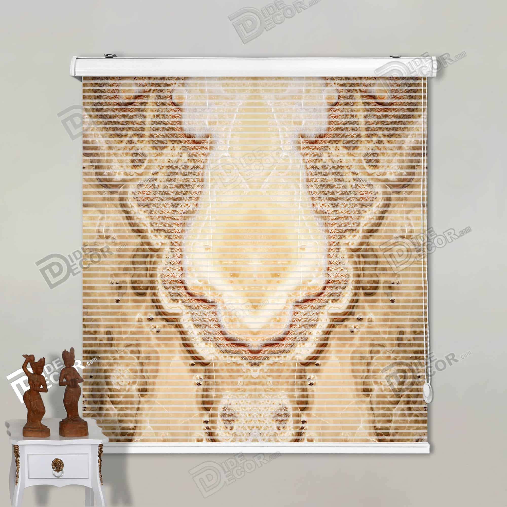 پرده زبرا تصویری طرح اونیکس کرم طلایی کد 3df-029