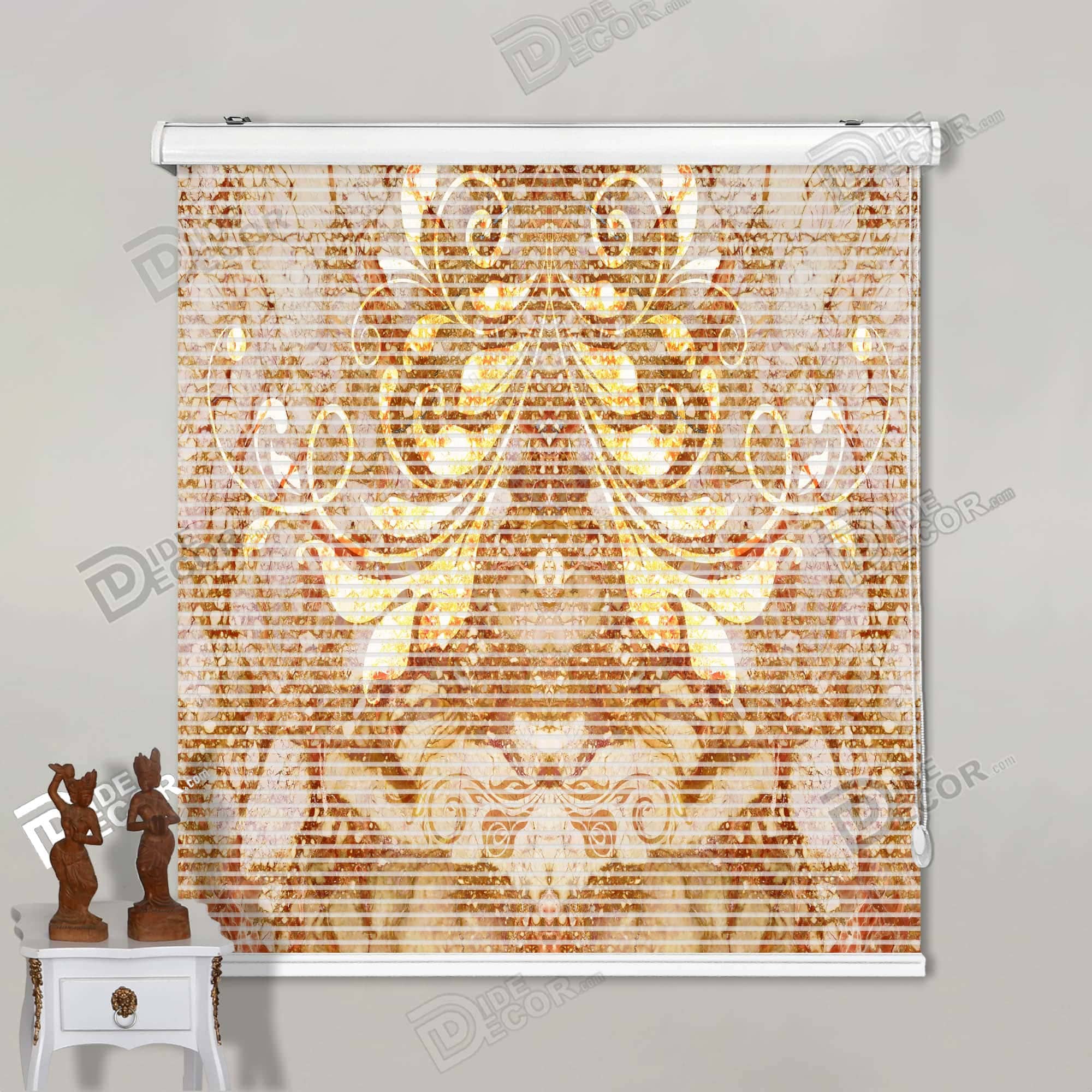 پرده زبرا تصویری اسلیمی لاله طلایی کد 3df-030