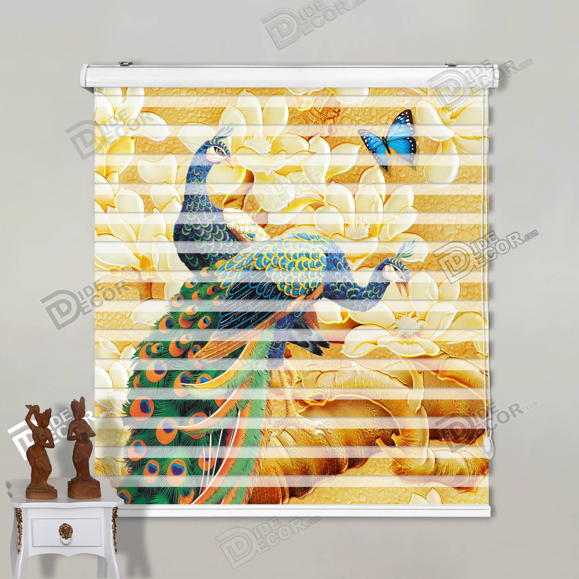 پرده زبرا تصویری طاووس پروانه طلایی کد 3df-035