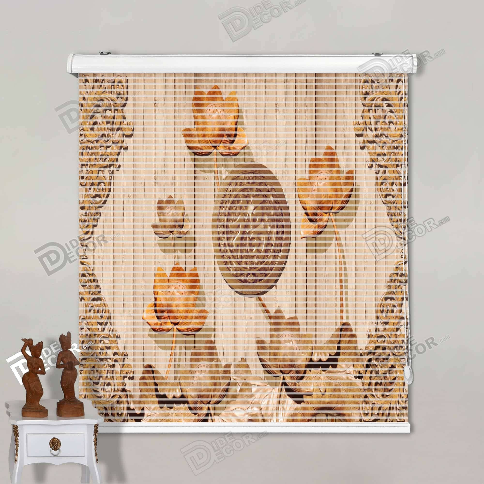 پرده زبرا تصویری لوتوس مدالیون قهوه ای کد 3df-149