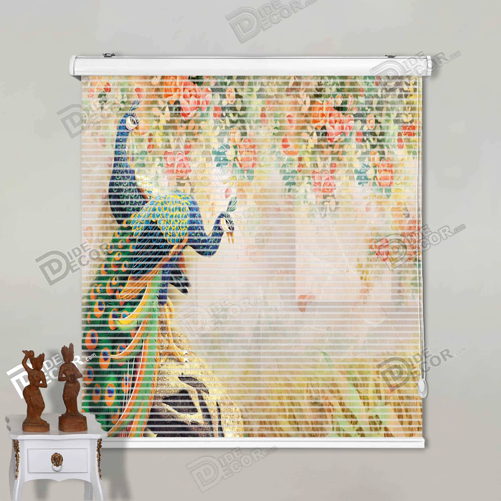 پرده زبرا تصویری طاووس آبی طلایی کد 3df-181