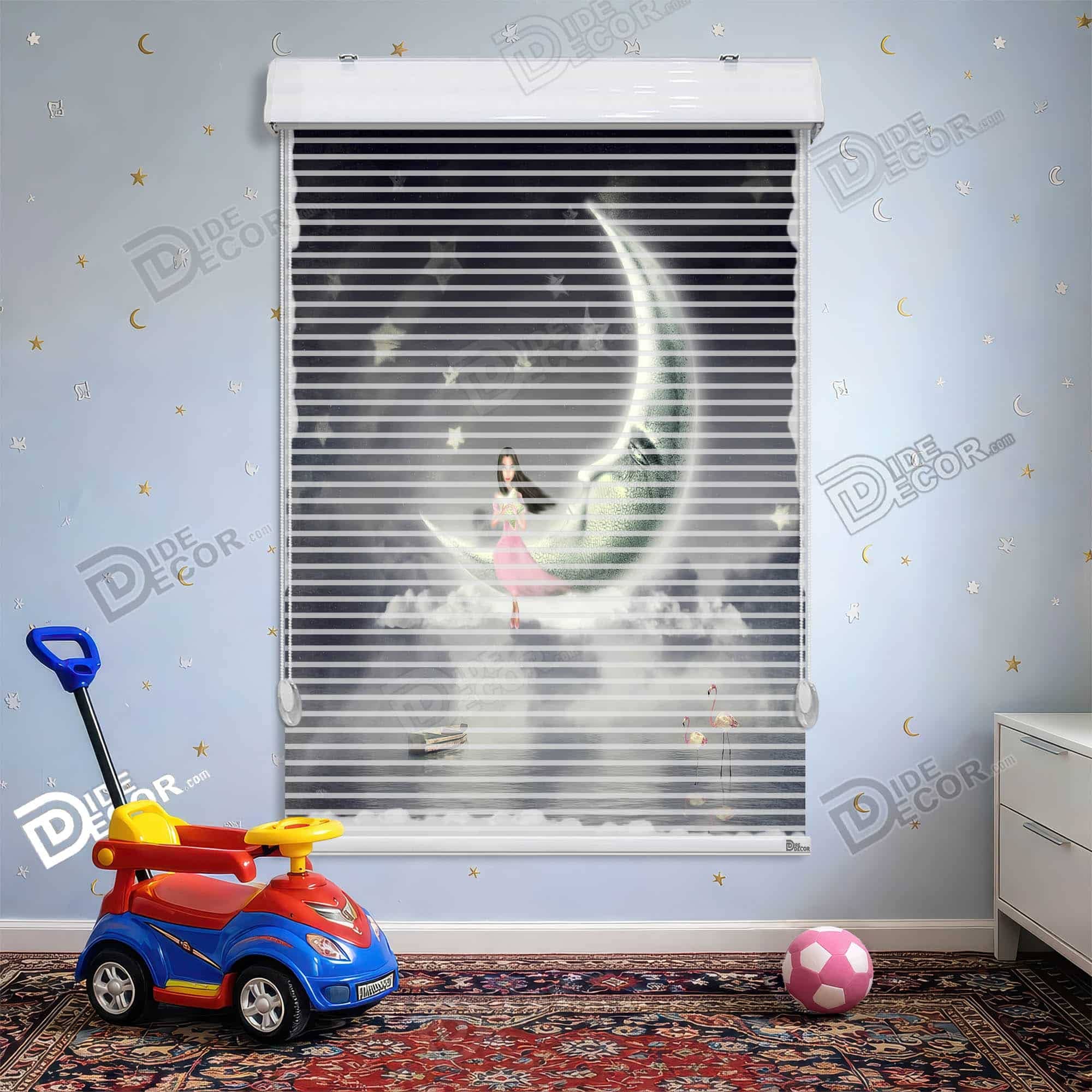 پرده زبرا دومکانیزم طرح کودک دختر روی ماه کد KD-65