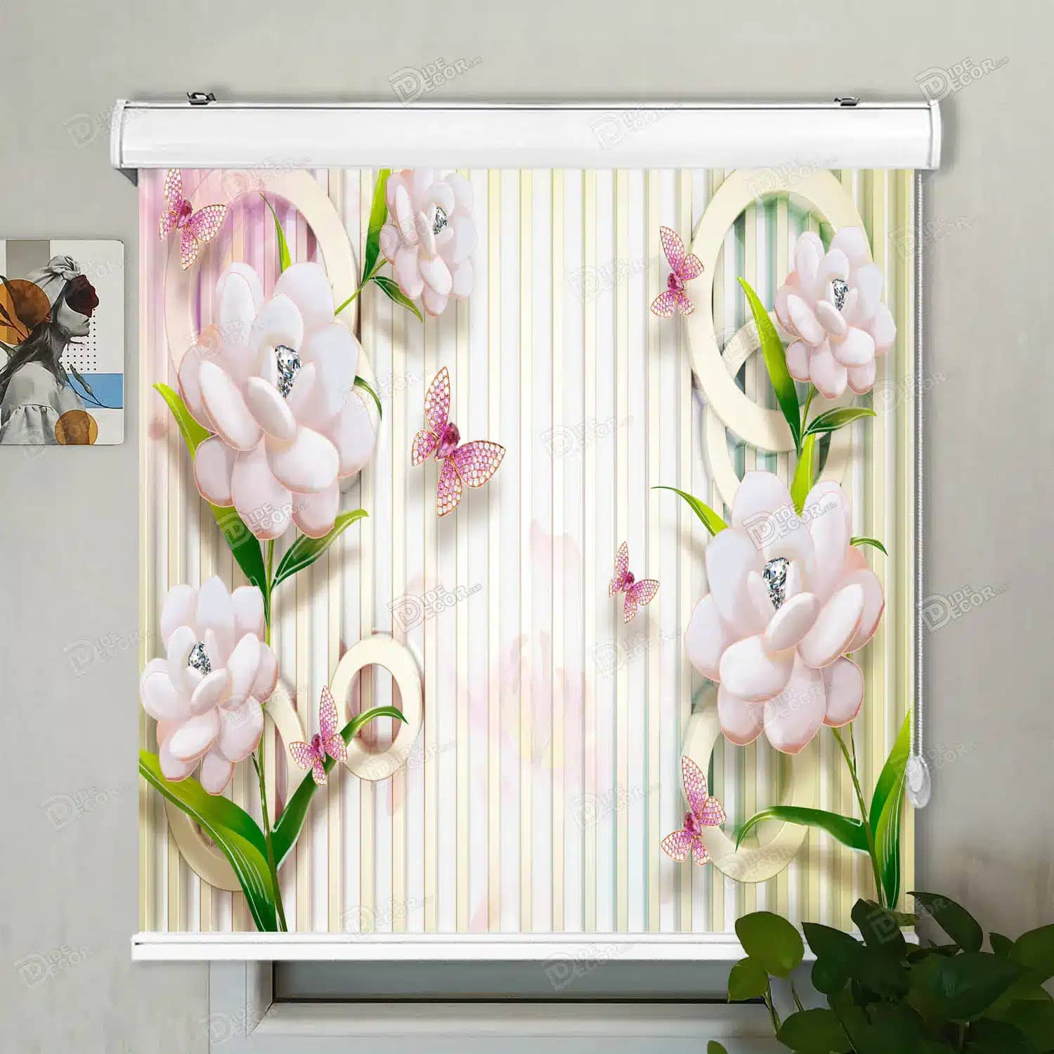 پرده شید تصویری چاپی گل ماگنولیا صورتی سبز کد S015