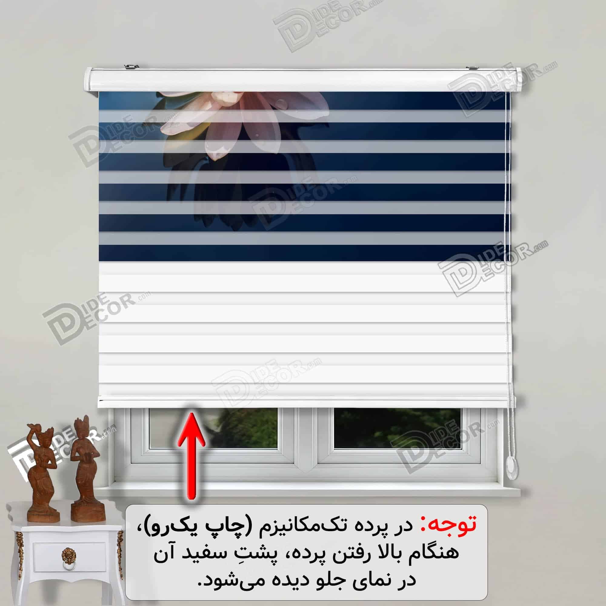 پرده زبرا تصویری چاپی گلدار گل نیلوفرآبی یا لوتوس در آب مرداب کد 3DF-126