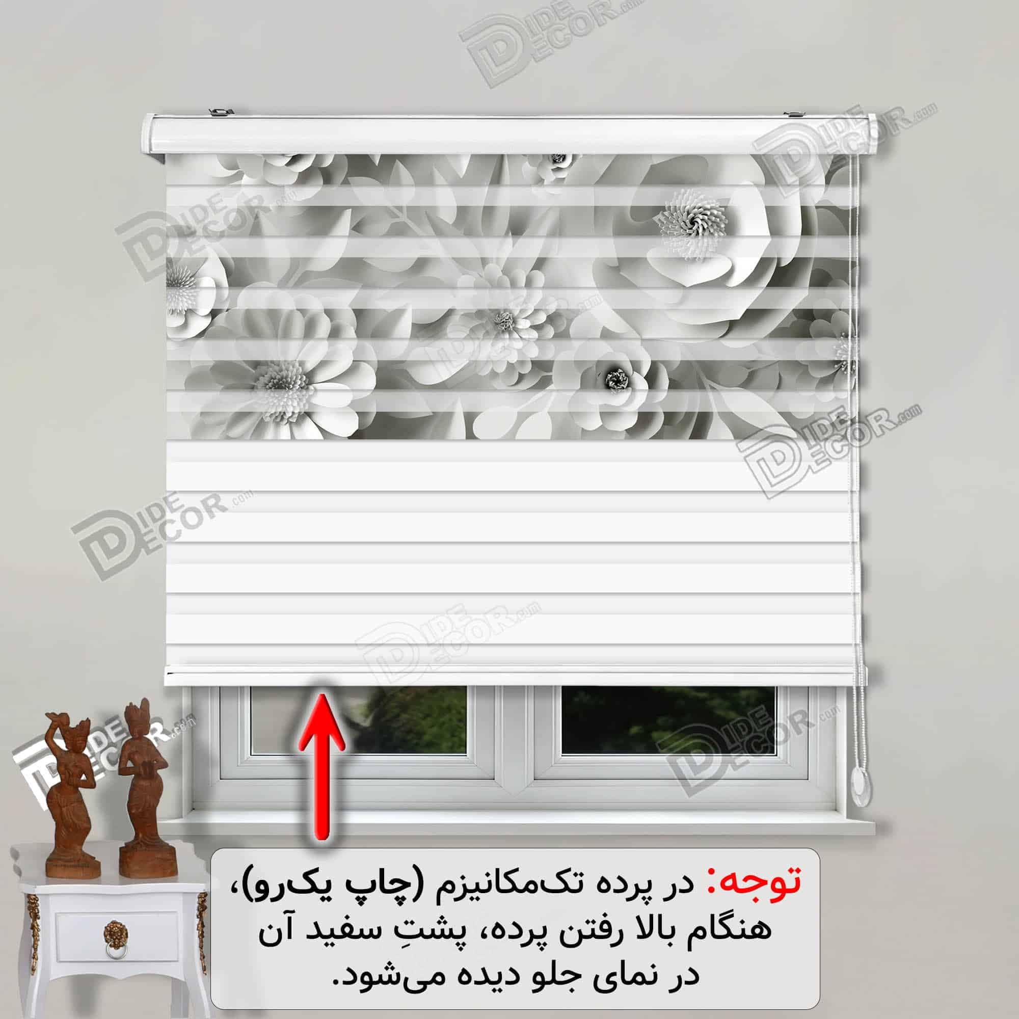 پرده زبرا تصویری چاپی گل دار طوسی روشن خاکستری کد 3DF-120