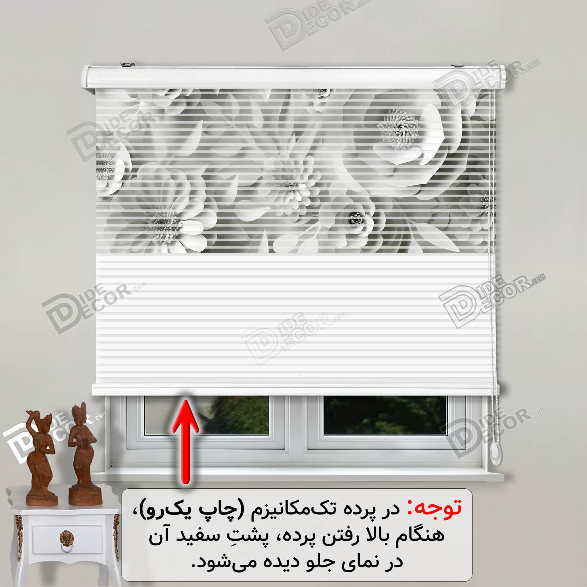 پرده زبرا تصویری چاپی گل دار طوسی روشن خاکستری کد 3DF-120