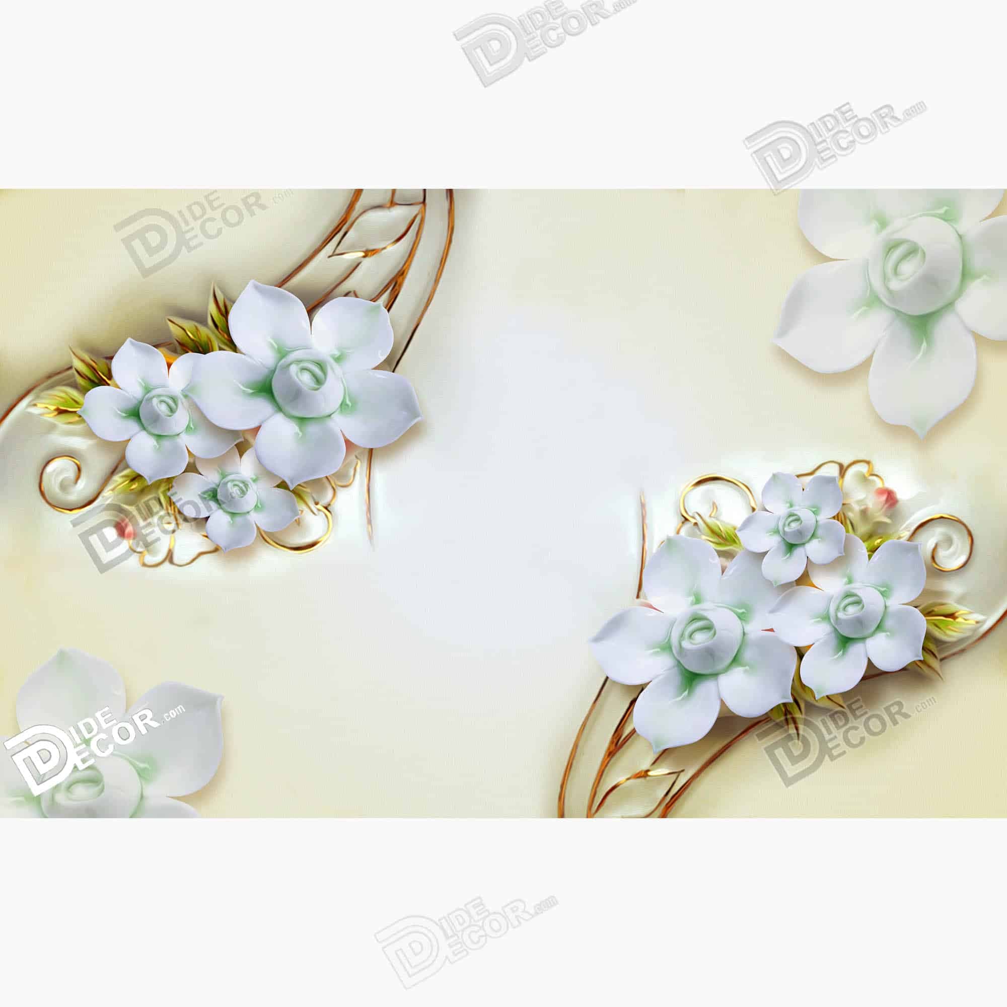 گل یاس سفید سه بعدی با زمینه کرم روشن 3DF-012