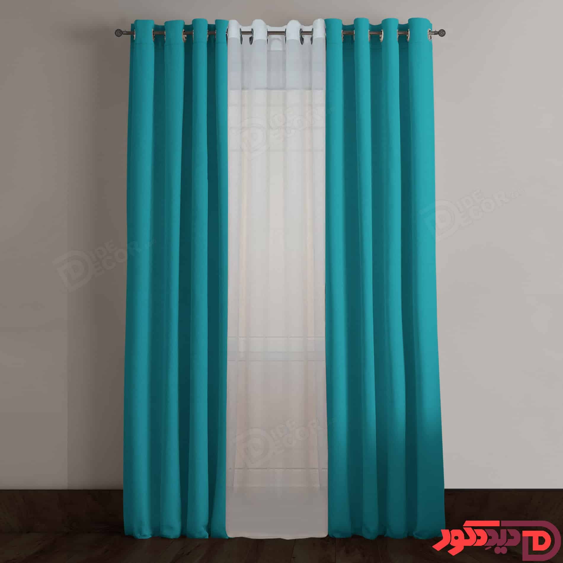 پرده پانچ کتان ترک رنگ سبز آبی کله غازی کد 64074
