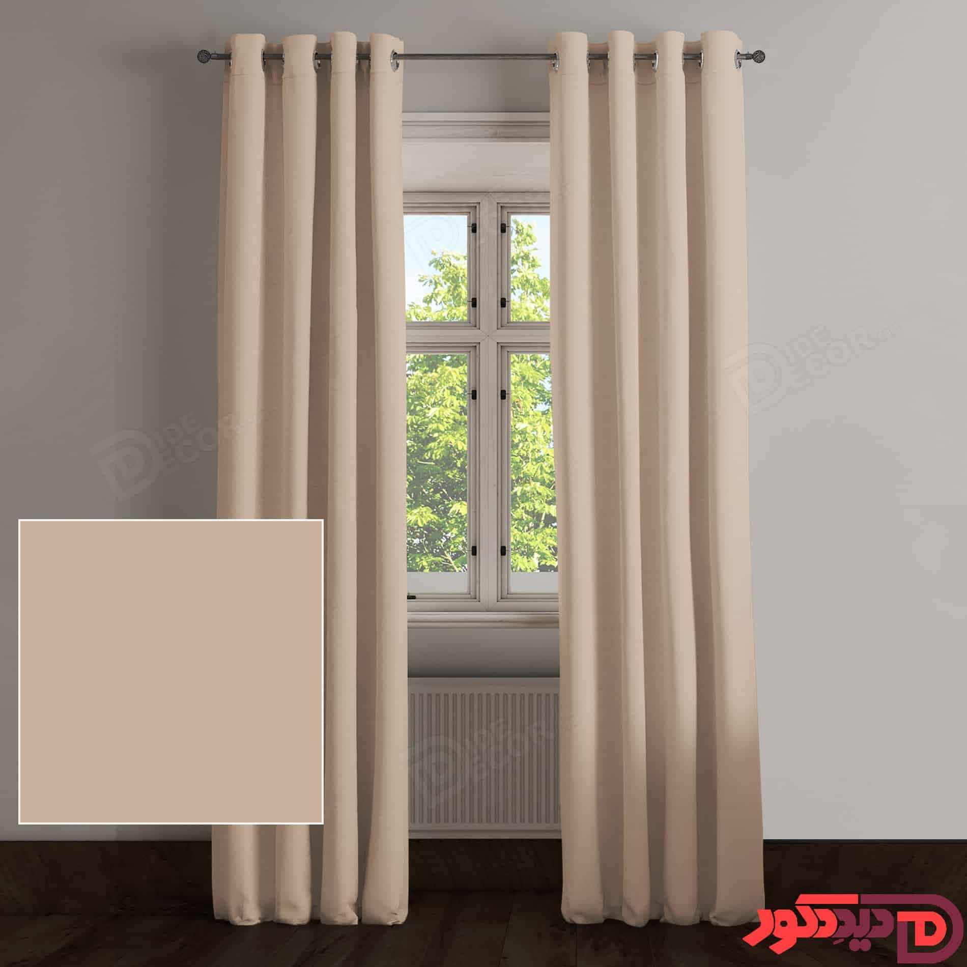 پرده پانچ هازان کتان رنگ کرم کد 3206
