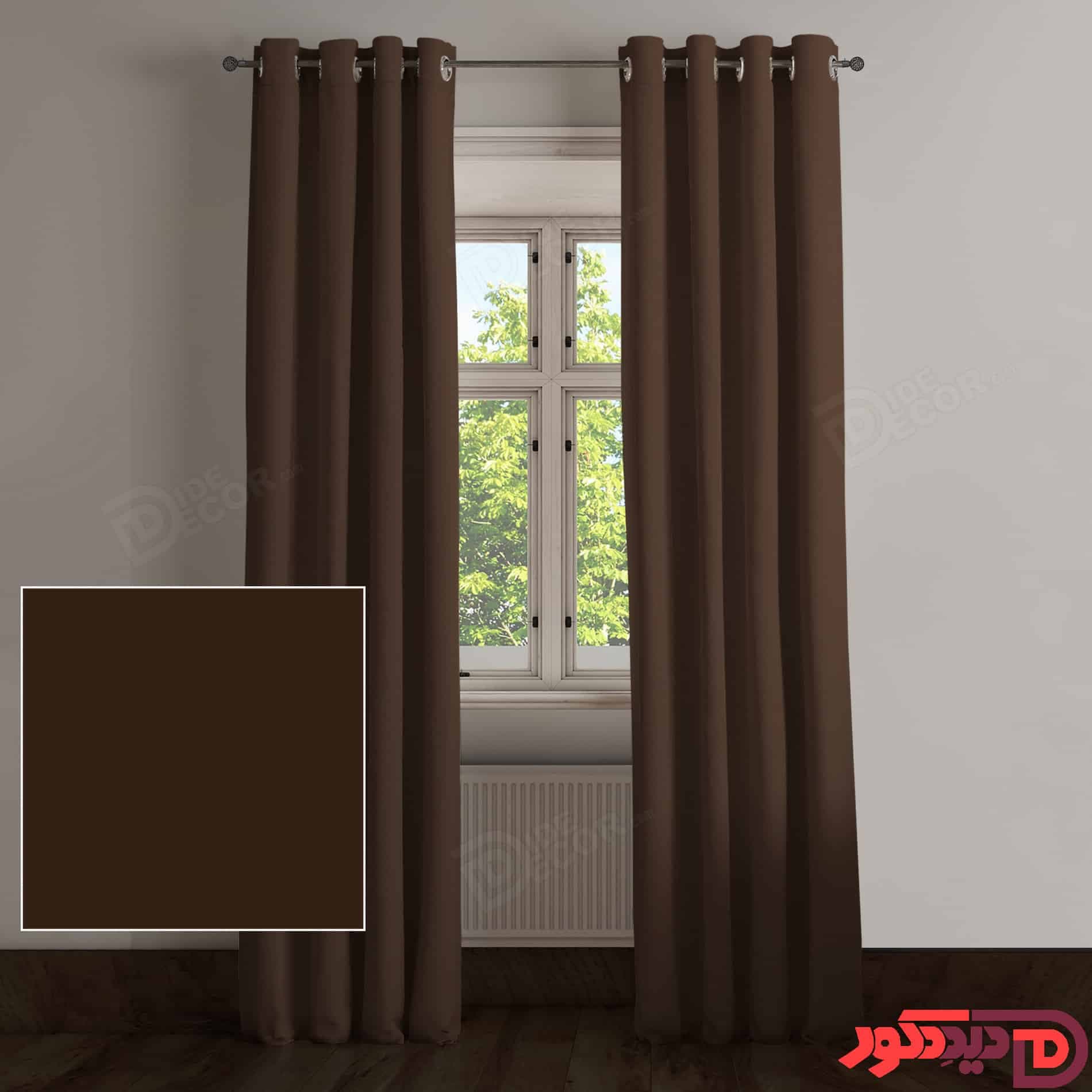 پرده پانچ کتان قهوه ای تیره کد 65033
