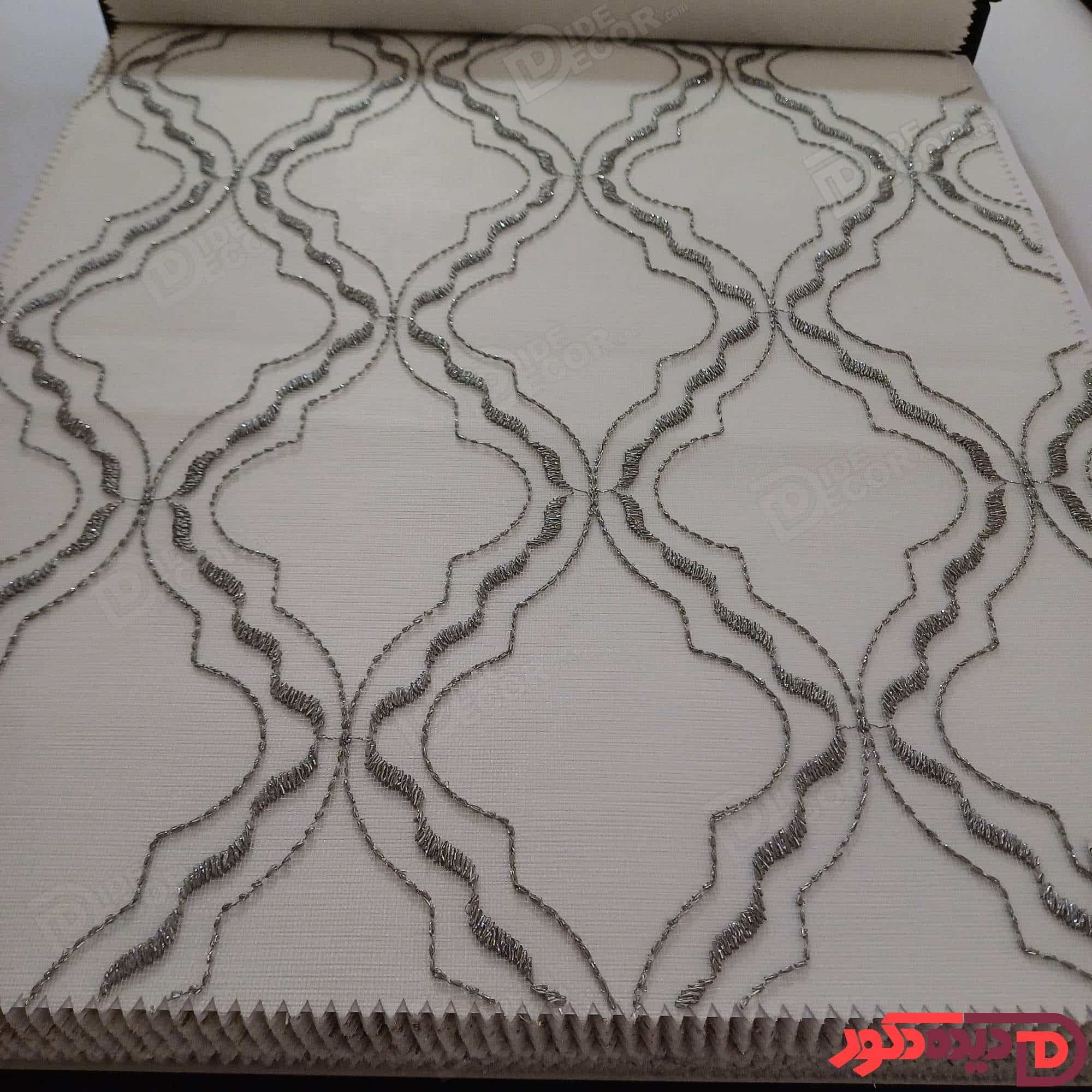 پرده شب و روز گل‌دوزی برجسته طوسی کد GL3B