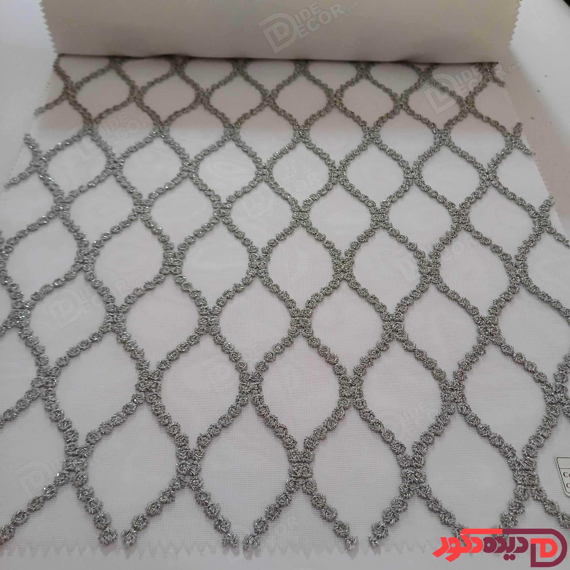 پرده شب و روز گل‌دوزی برجسته طوسی کد GL9B