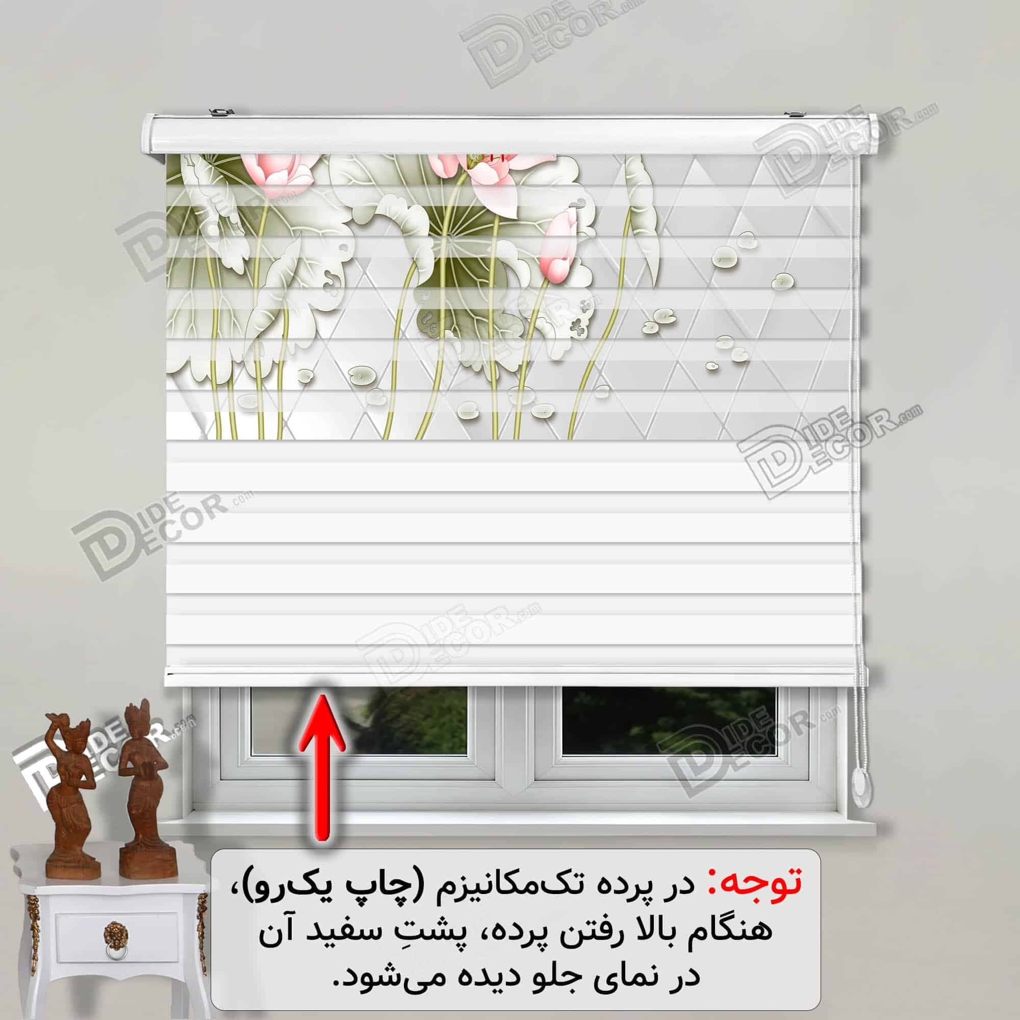 پرده زبرا تصویری کد 3DF-14 عکس گل نیلوفر صورتی در زمینه رنگ طوسی