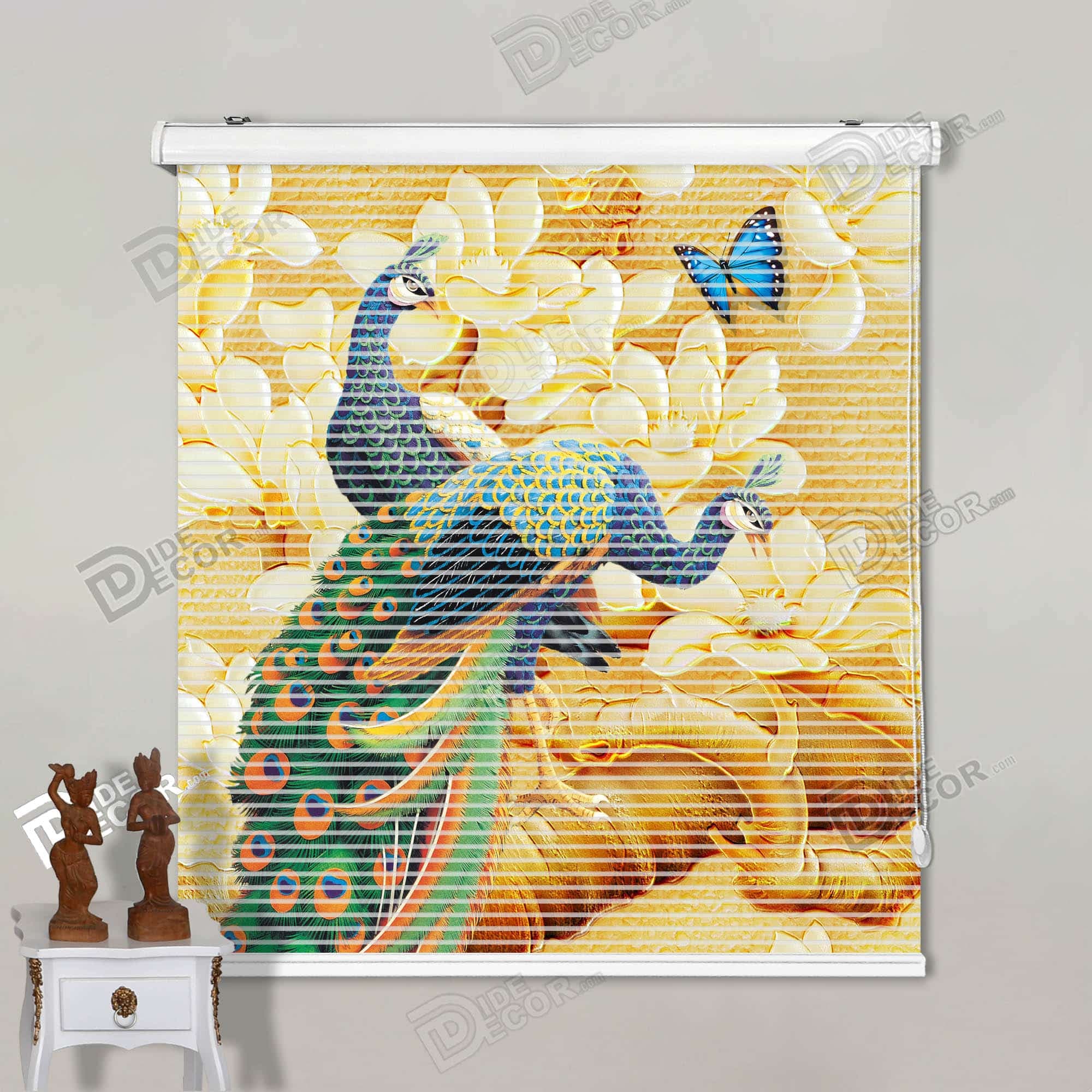 پرده زبرا تصویری طاووس پروانه طلایی کد 3df-035