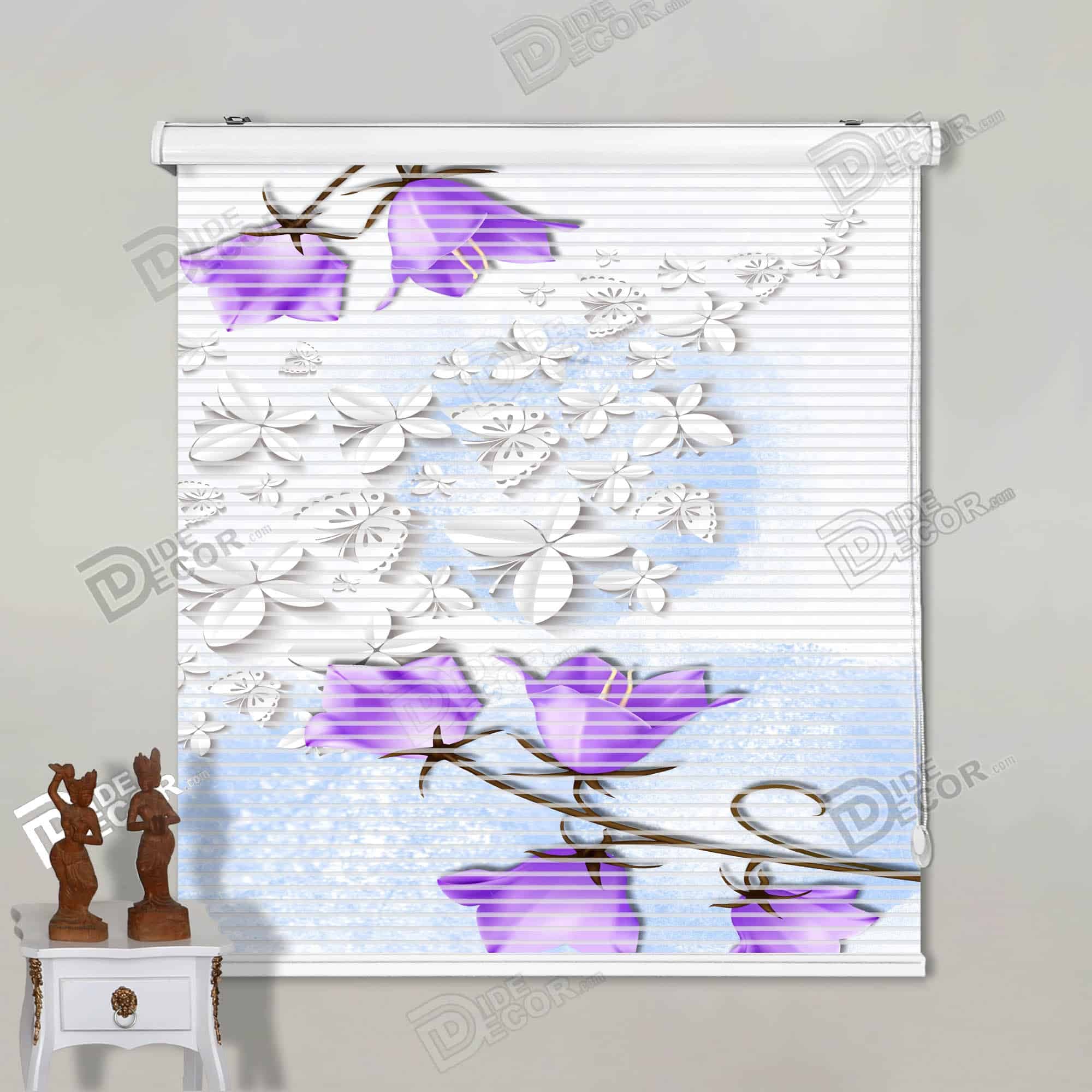 پرده زبرا تصویری بنفشه سه بعدی پروانه کد 3df-040