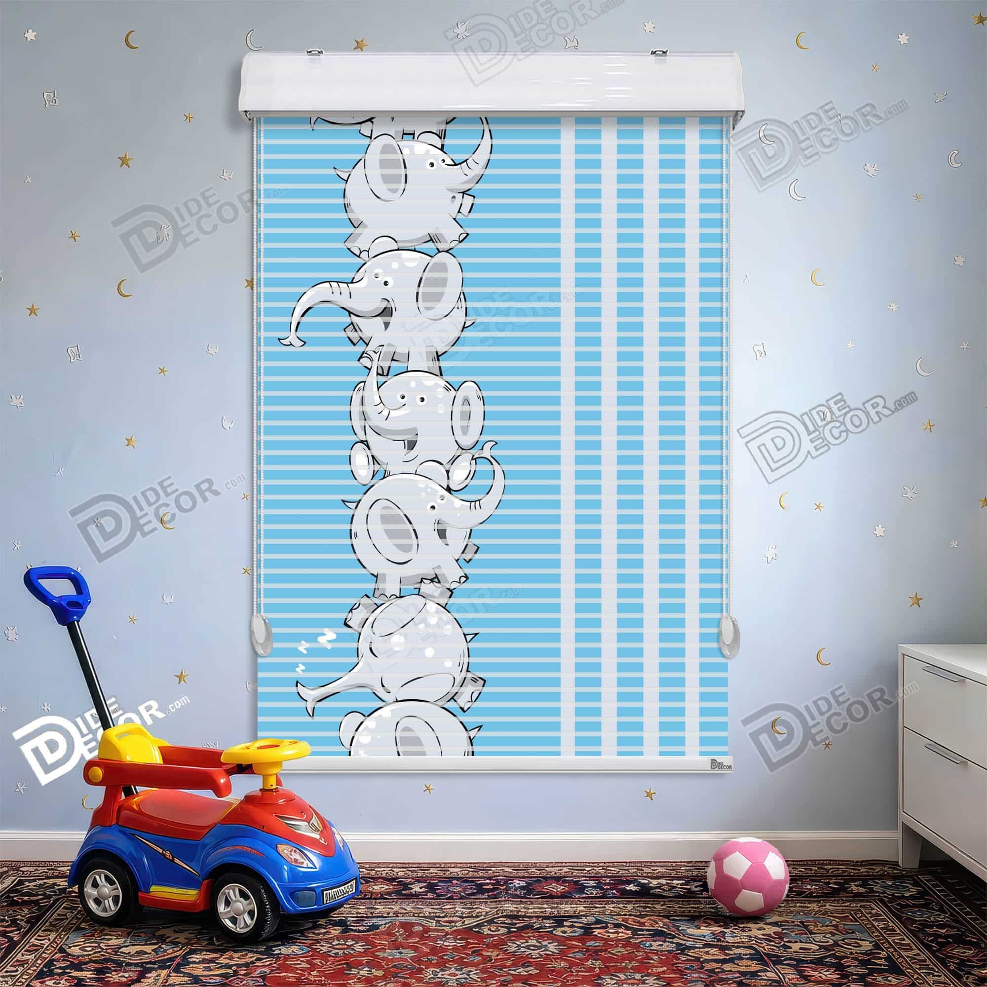 پرده زبرا دومکانیزم طرح کودک فیل کارتونی و آبی کد KD-05
