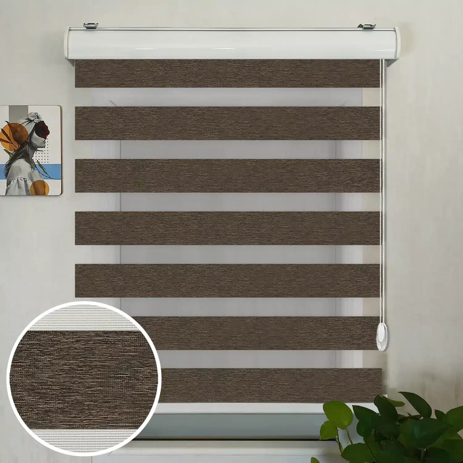 پرده زبرا  ساده رنگ قهوه‌ای تیره کد T2847