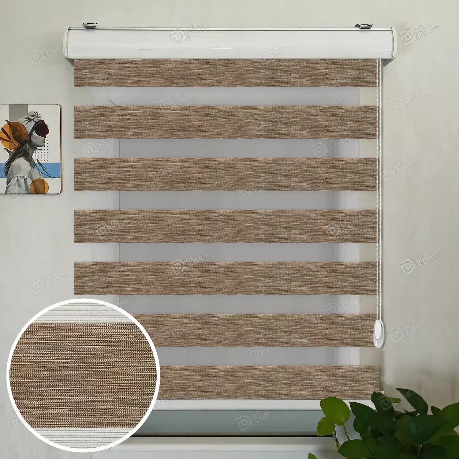 پرده زبرا ساده طرح چوب قهوه ای تیره کد TB1457