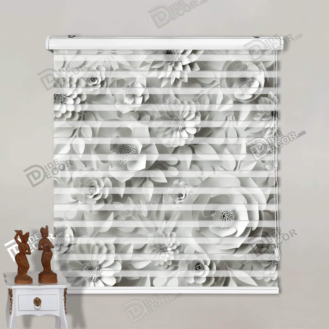 پرده زبرا تصویری چاپی گل دار طوسی روشن خاکستری کد 3DF-120