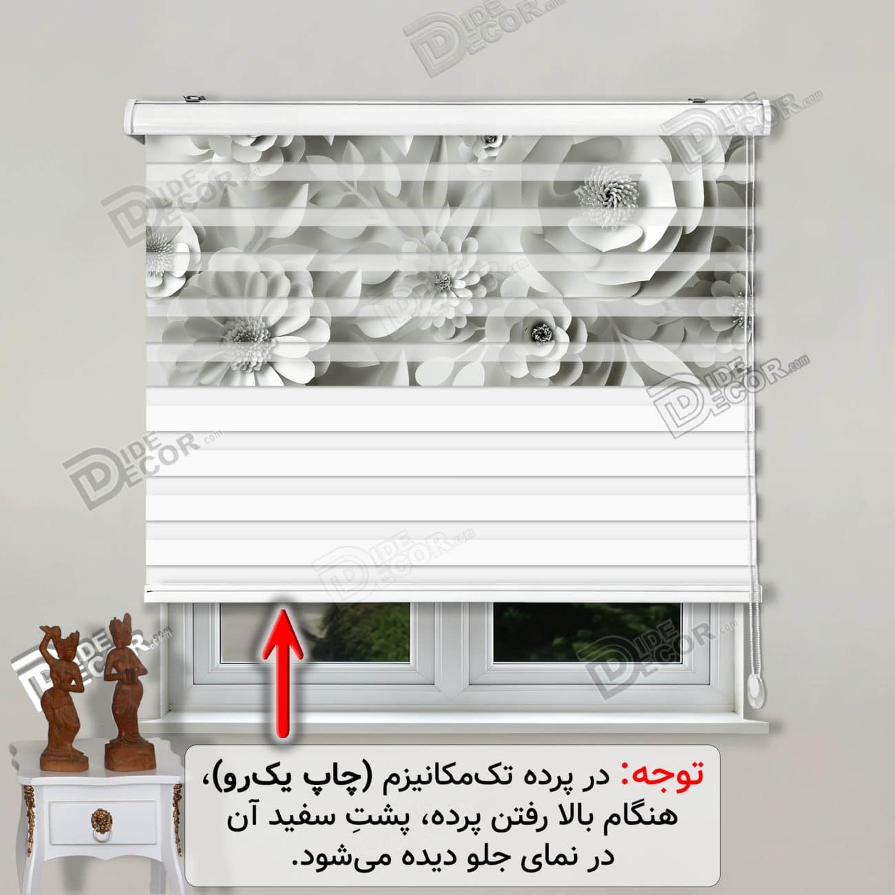 پرده زبرا تصویری چاپی گل دار طوسی روشن خاکستری کد 3DF-120