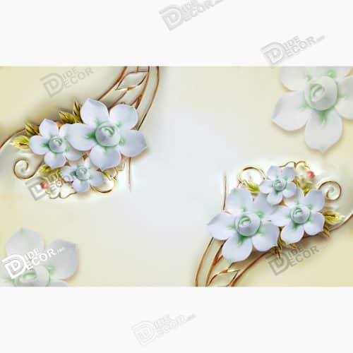 گل یاس سفید سه بعدی با زمینه کرم روشن 3DF-012