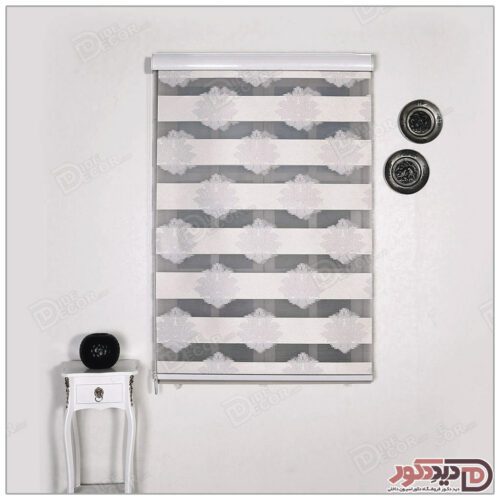 پرده زبرا گلدار قهوه ای و گل طلایی JL-326-14