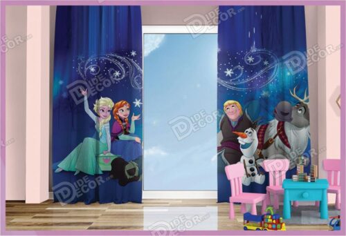 پرده پانچ کودک کد K-06 با تصویر آنا و السا در انیمیشن کارتون فروزن FROZEN و به رنگ آبی بوده و برای اتاق خواب دخترانه